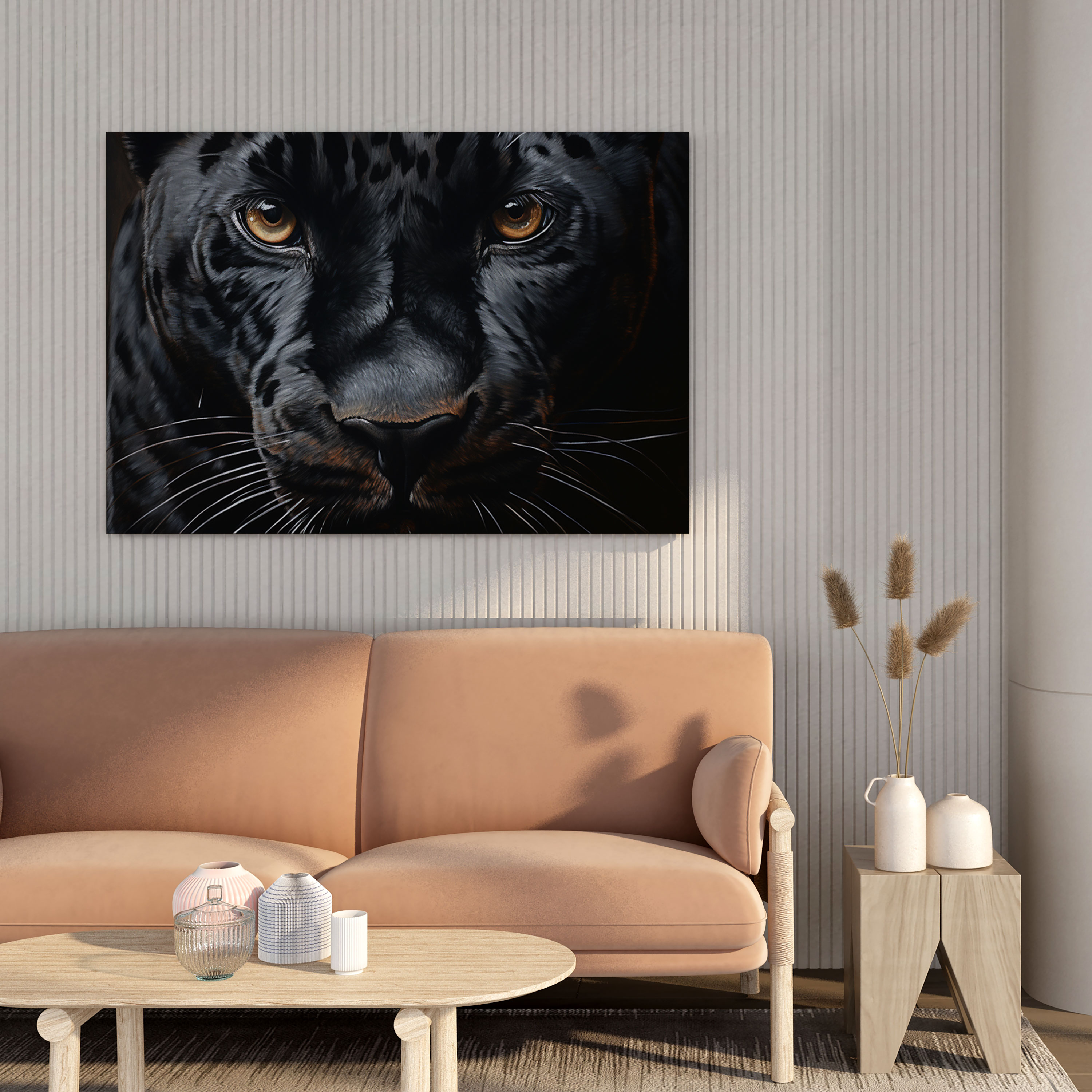 Black Panther Wall Art - Realistic Oil Painting Canvas Print - Black Panther, Wall Art, Piercing Eyes, Canvas