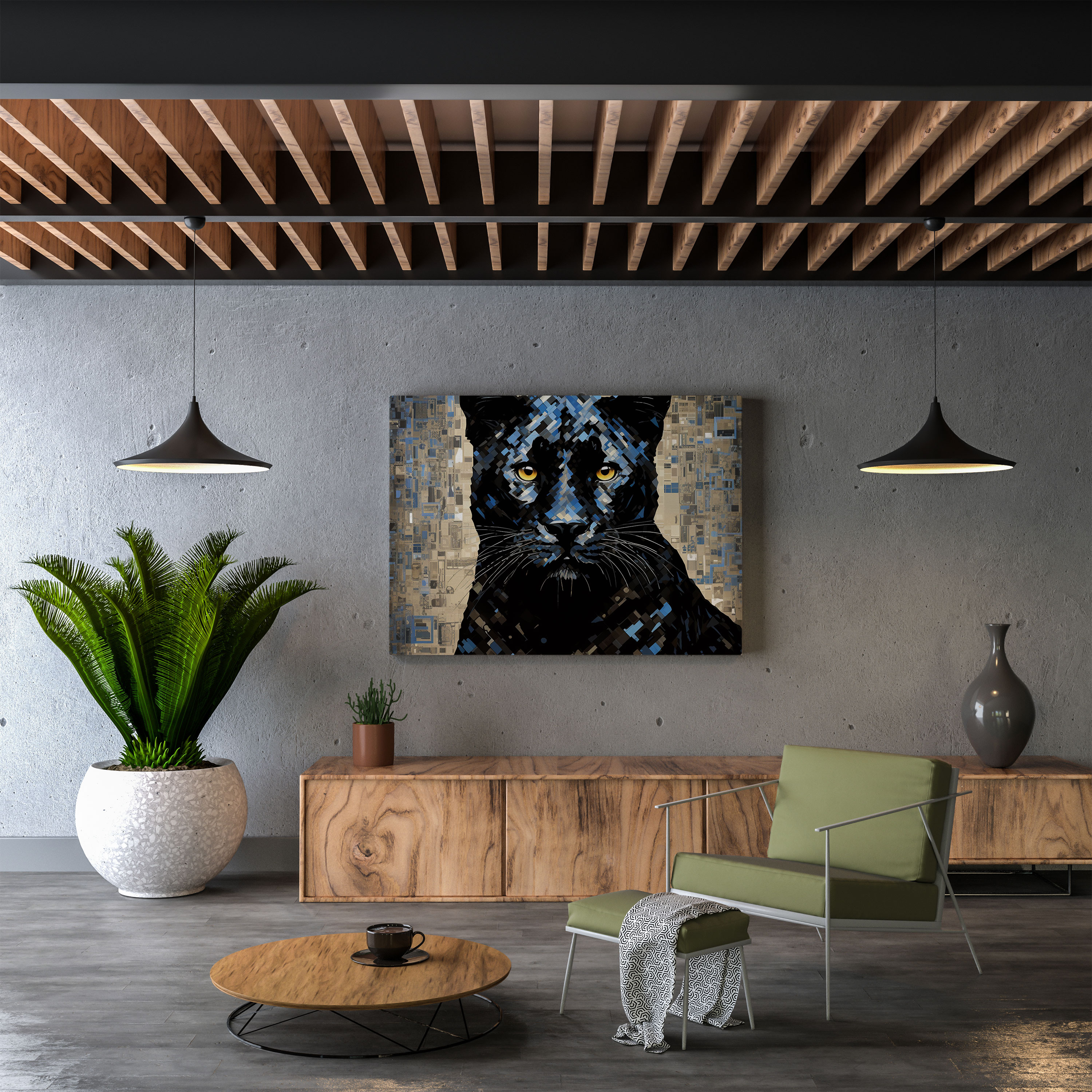 Black Panther Canvas Print - Digital Mosaic Wall Decoration - Black Panther, Digital Mosaic, Wall Decoration, Wall Art