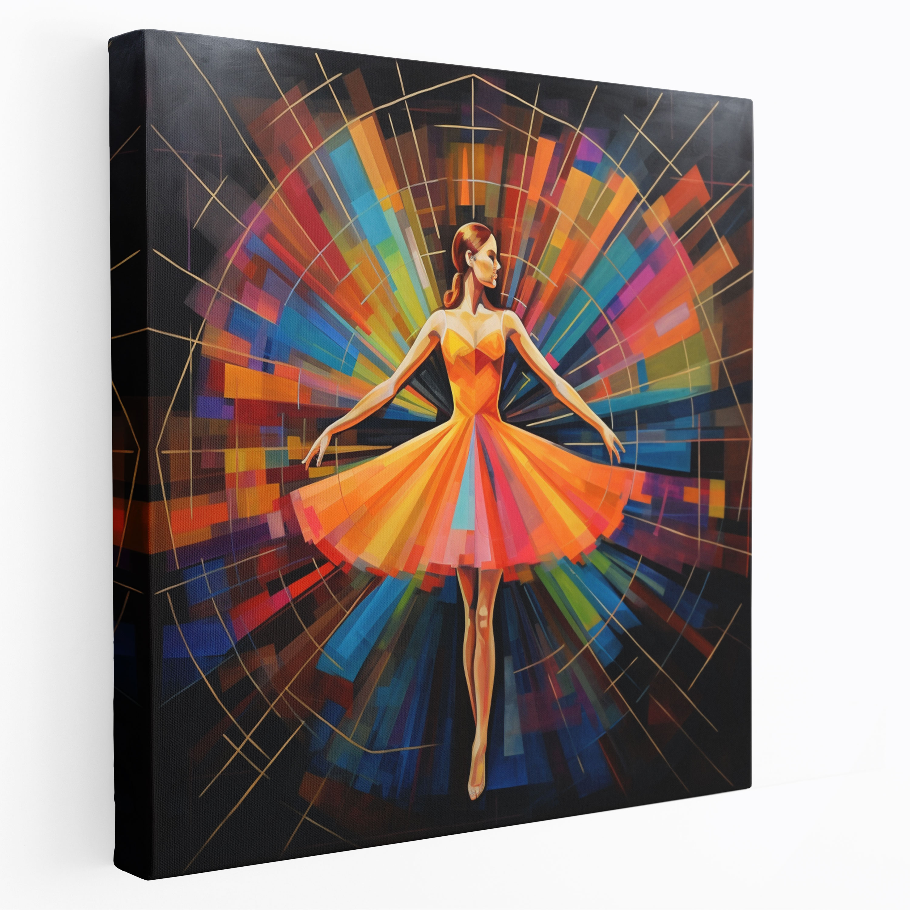 Geometric Ballerina Canvas Print - Ballerina, Wall Decoration, Vibrant Colors, Intersecting Lines