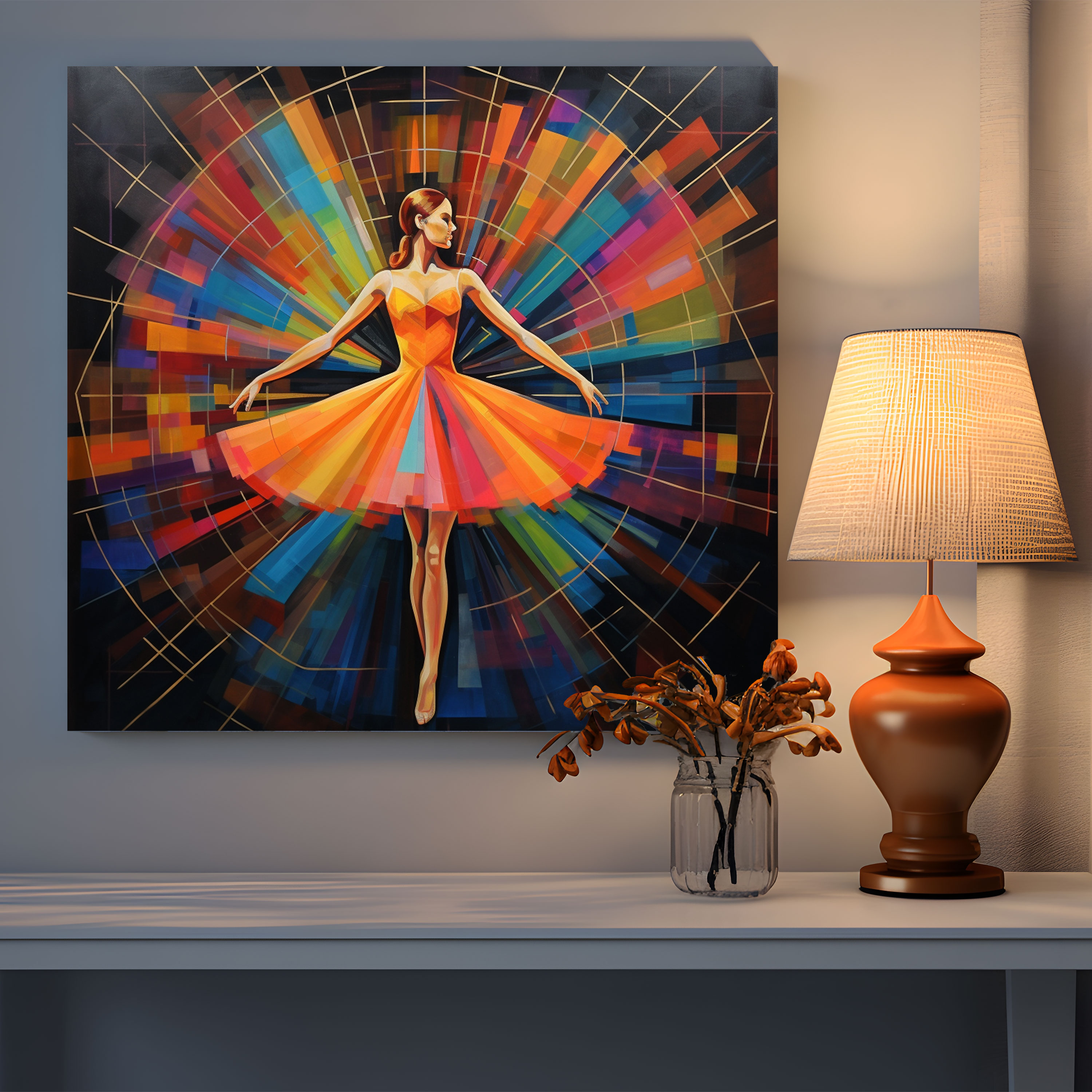 Geometric Ballerina Canvas Print - Ballerina, Wall Decoration, Vibrant Colors, Intersecting Lines