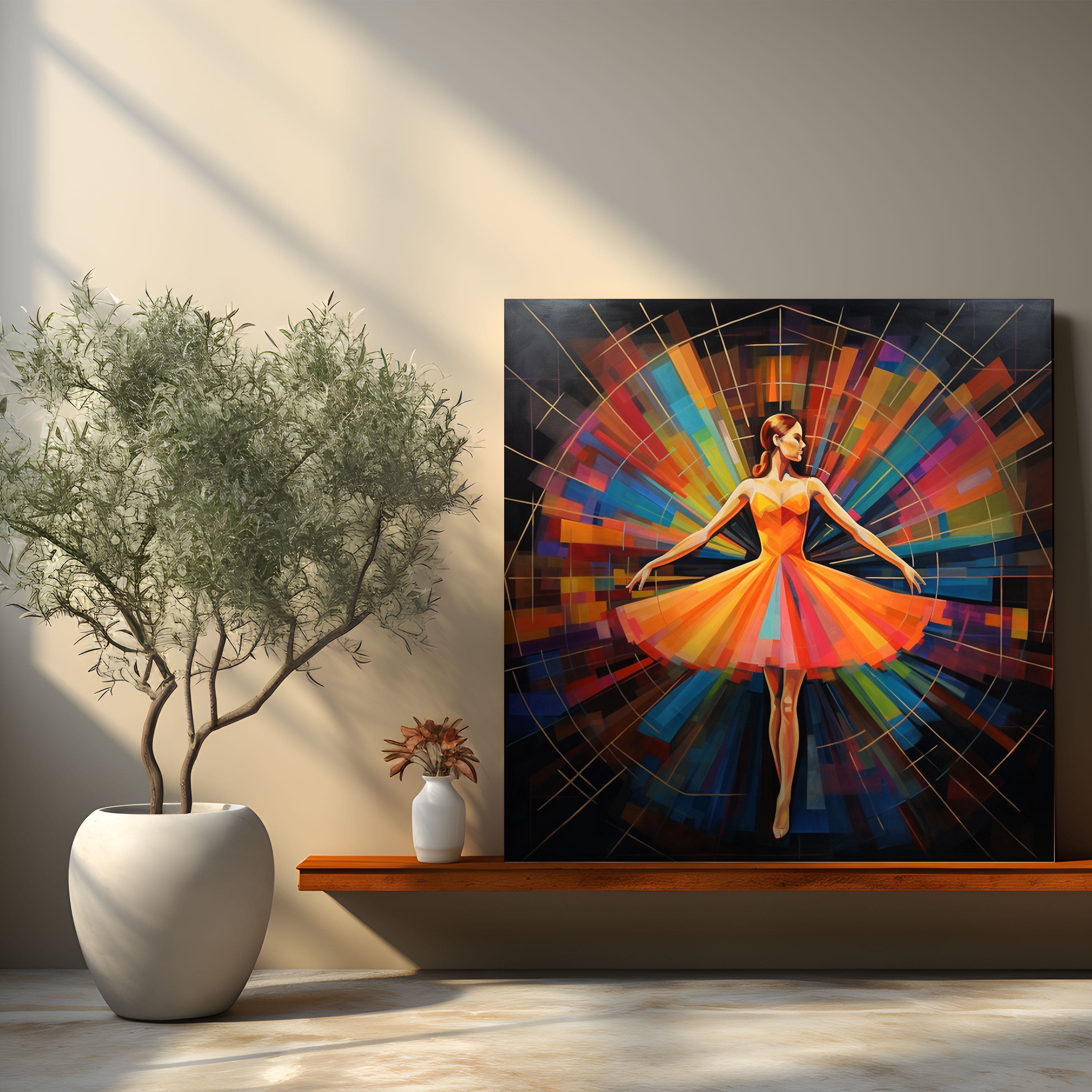 Geometric Ballerina Canvas Print - Ballerina, Wall Decoration, Vibrant Colors, Intersecting Lines