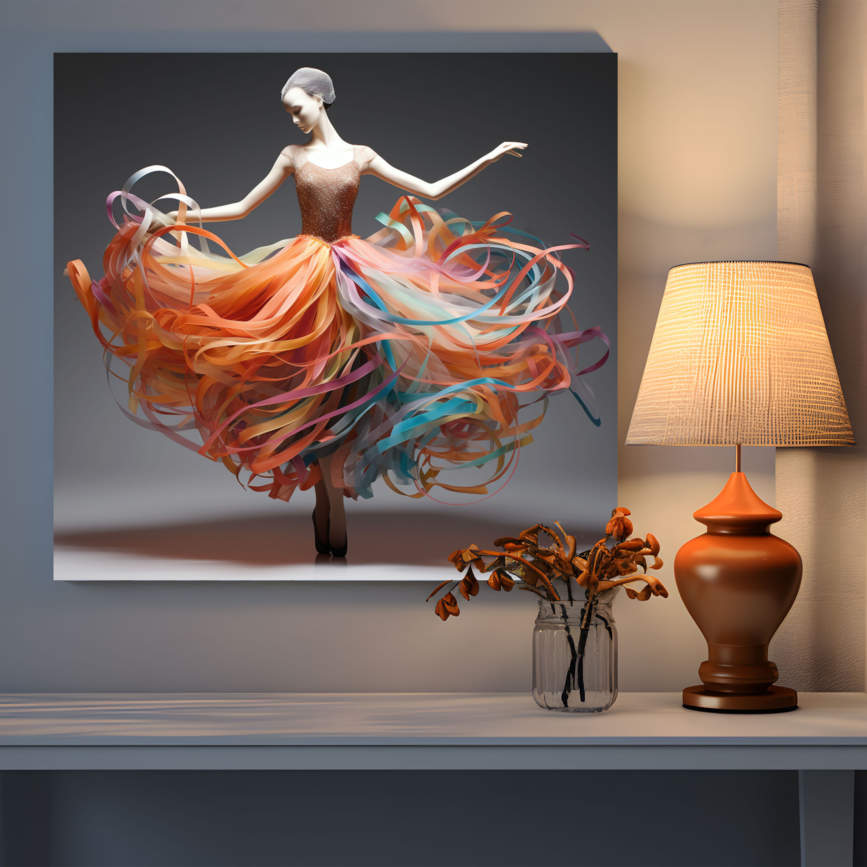 Ribbon Serenade Ballerina Canvas Print - Ballerina, Canvas, Digital Artwork, Surreal