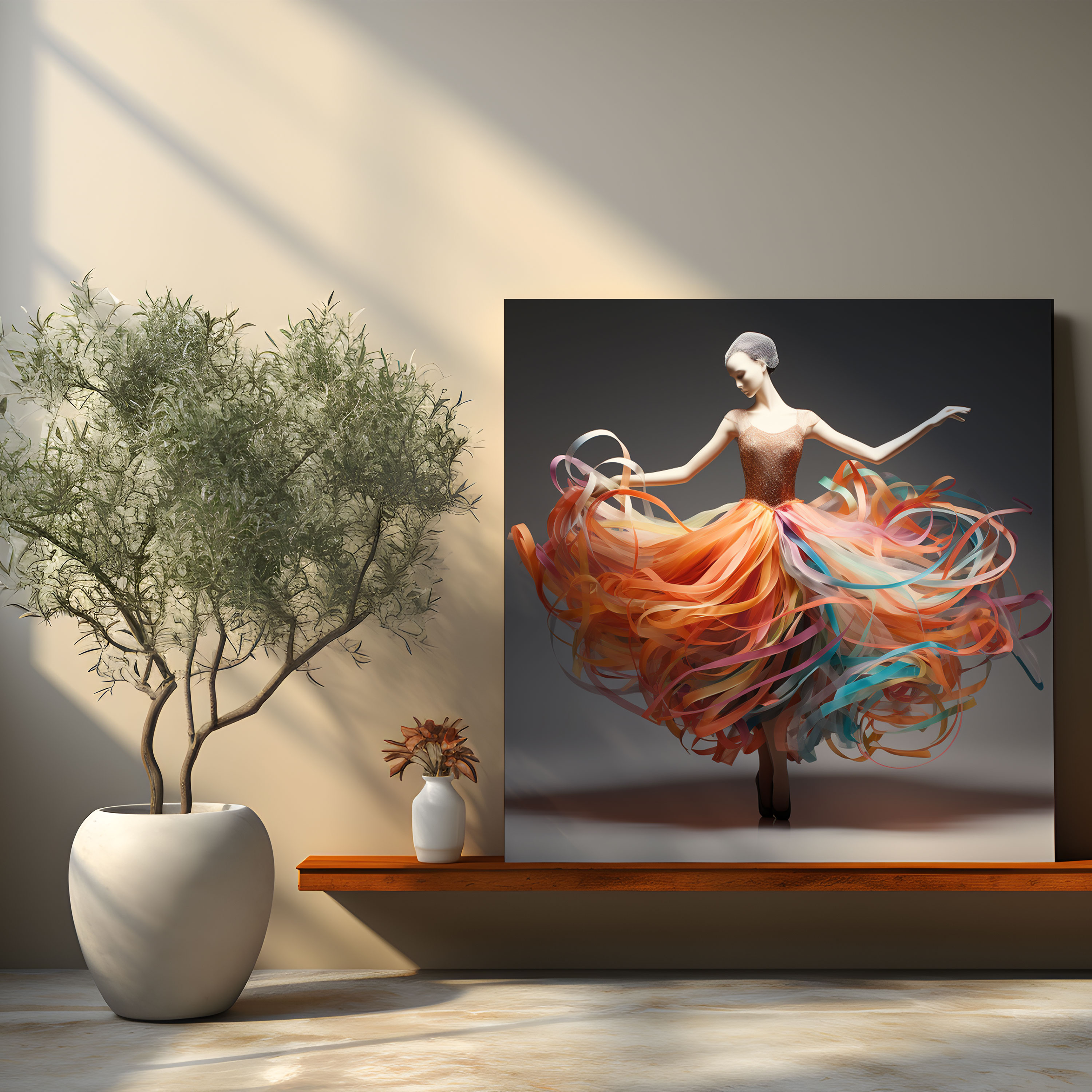 Ribbon Serenade Ballerina Canvas Print - Ballerina, Canvas, Digital Artwork, Surreal