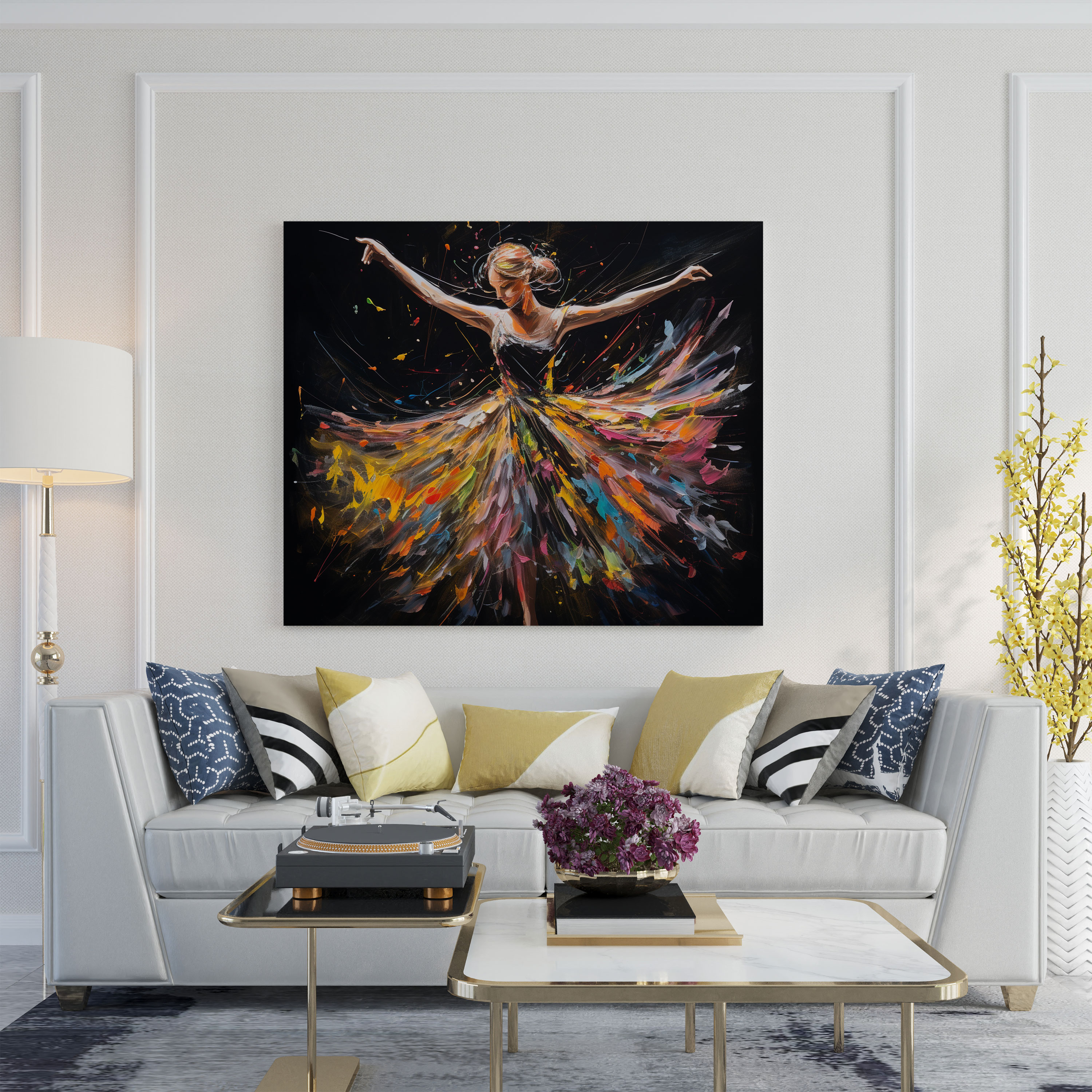 Vibrant Twirl Ballerina Acrylic Canvas Print - Ballerina, Canvas Print, Twirling, Home Decoration