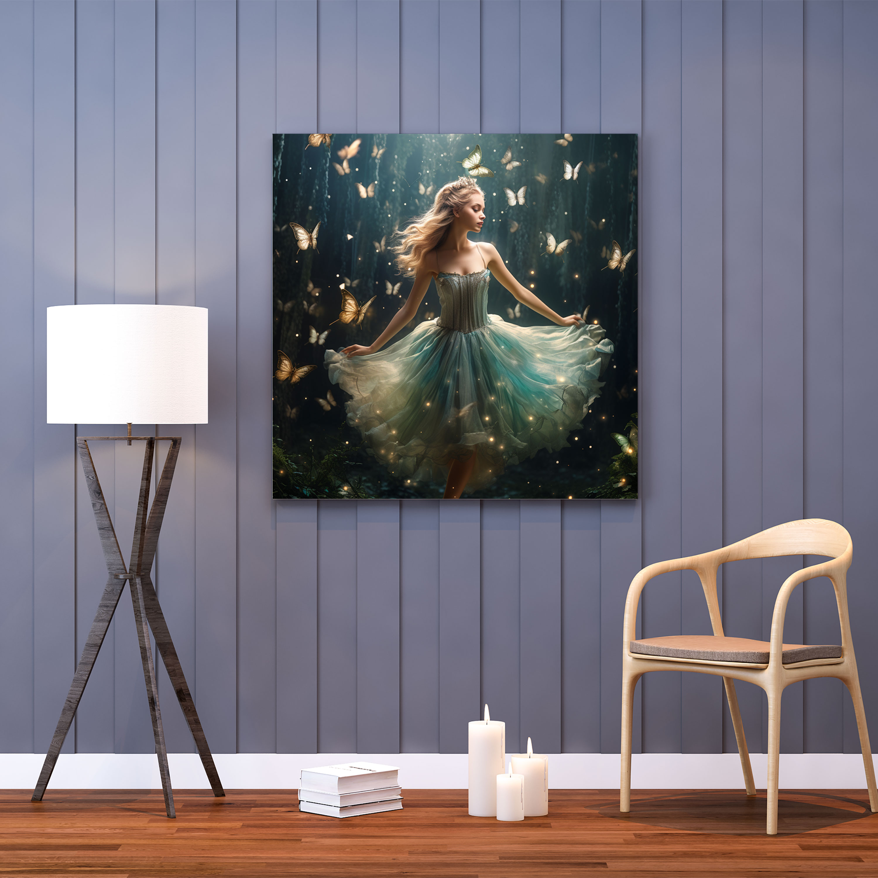 Enchanted Ballet Forest Digital Canvas Print - Ballerina, Canvas Print, Delicate Butterflies, Magical World