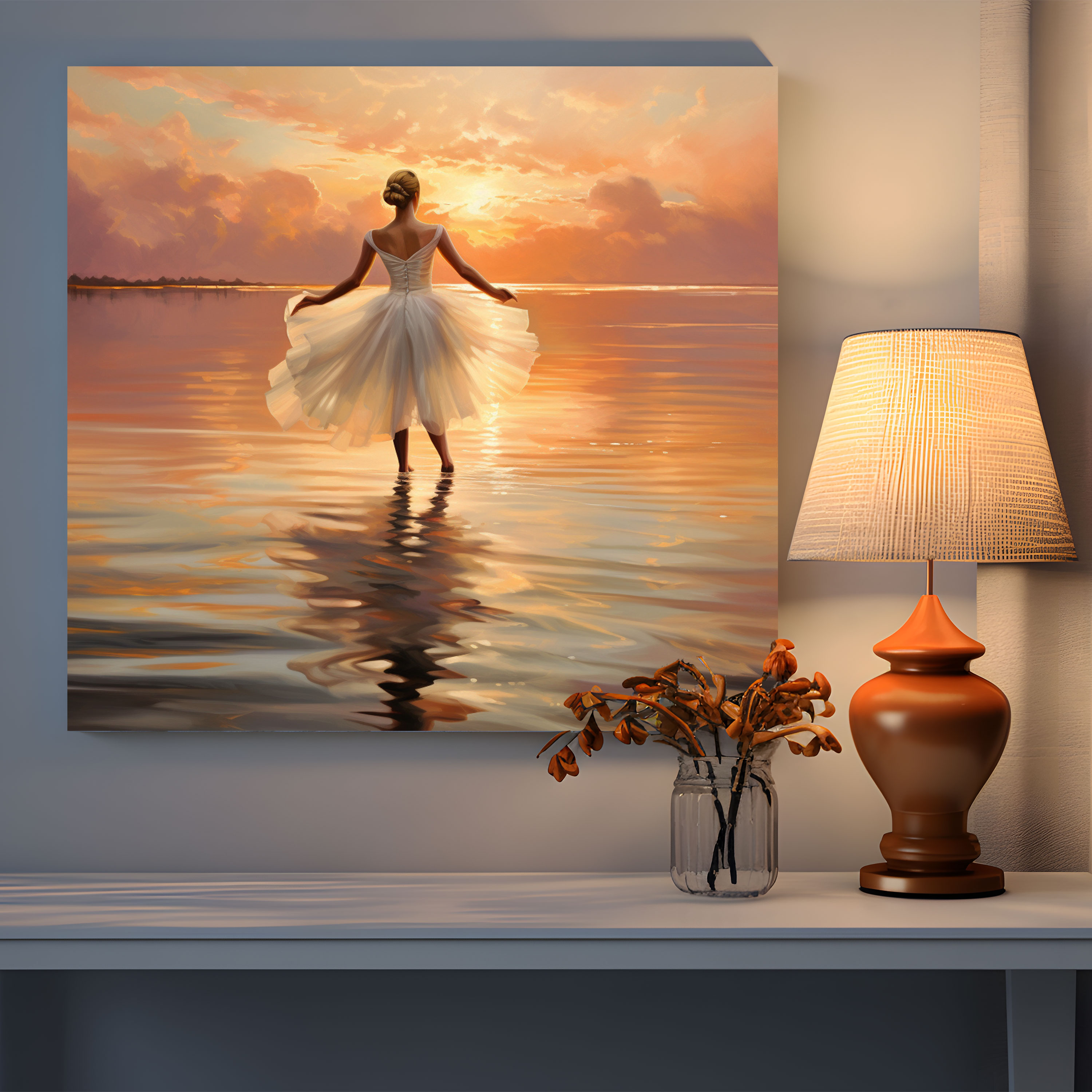 Serene Sunset Ballerina Oil Canvas Print - Ballerina, Oil Painting, Wall Art, Canvas