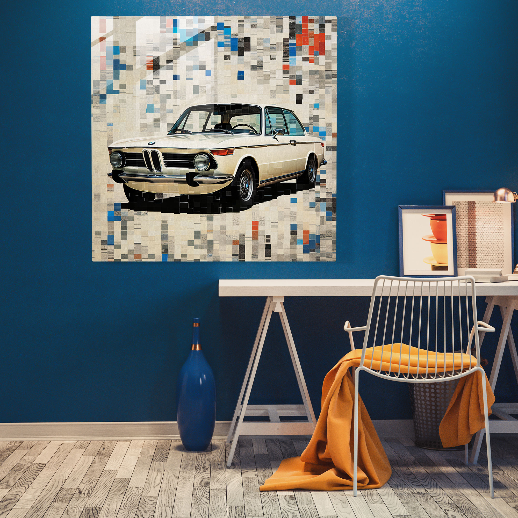 Bmw Glass Print - Vintage Collage - Bmw, Home Decoration, Modern Art, Vintage Bmw Advertisements