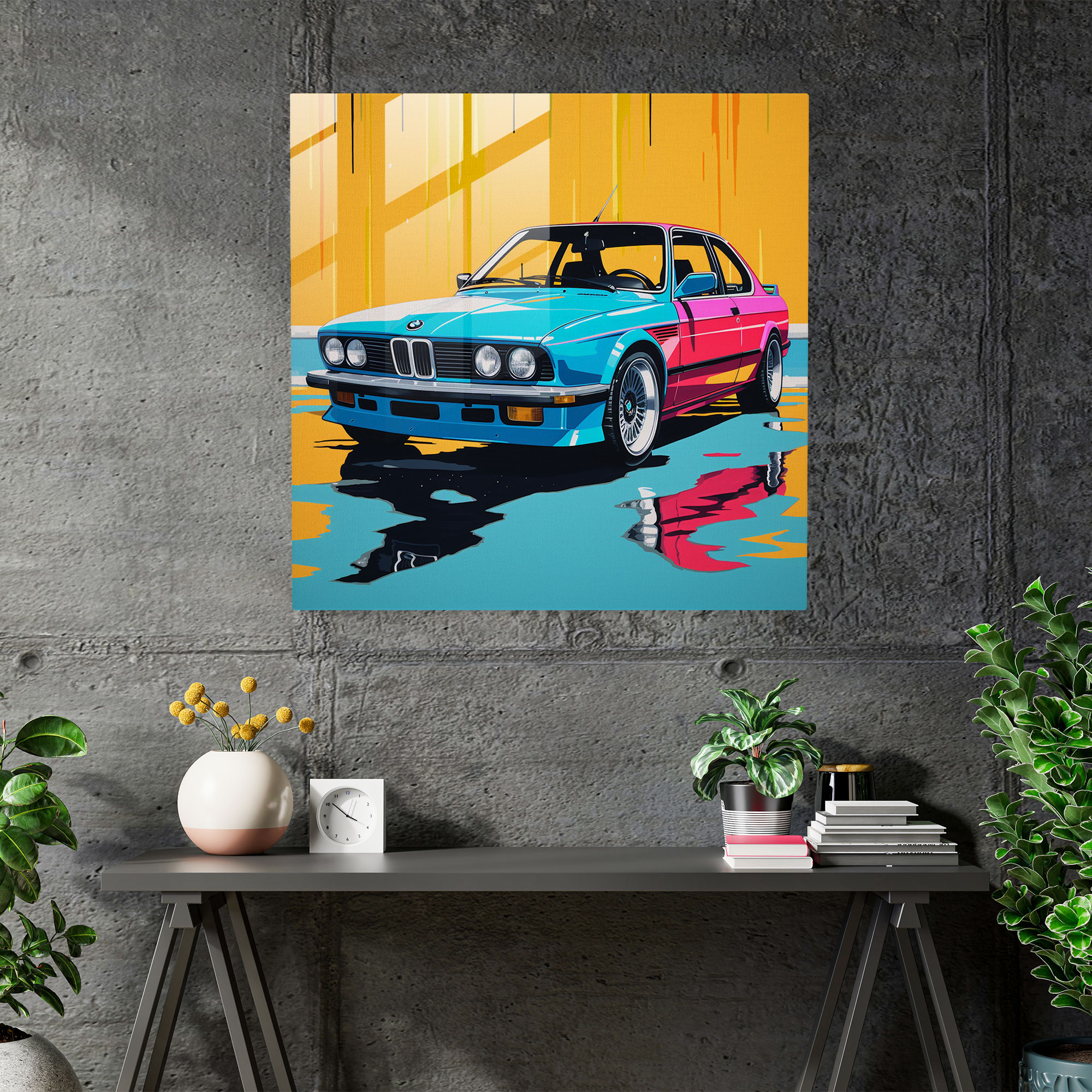 Bmw Pop Art Glass Print - Bmw, Home Decoration, Glass Print, Bmw