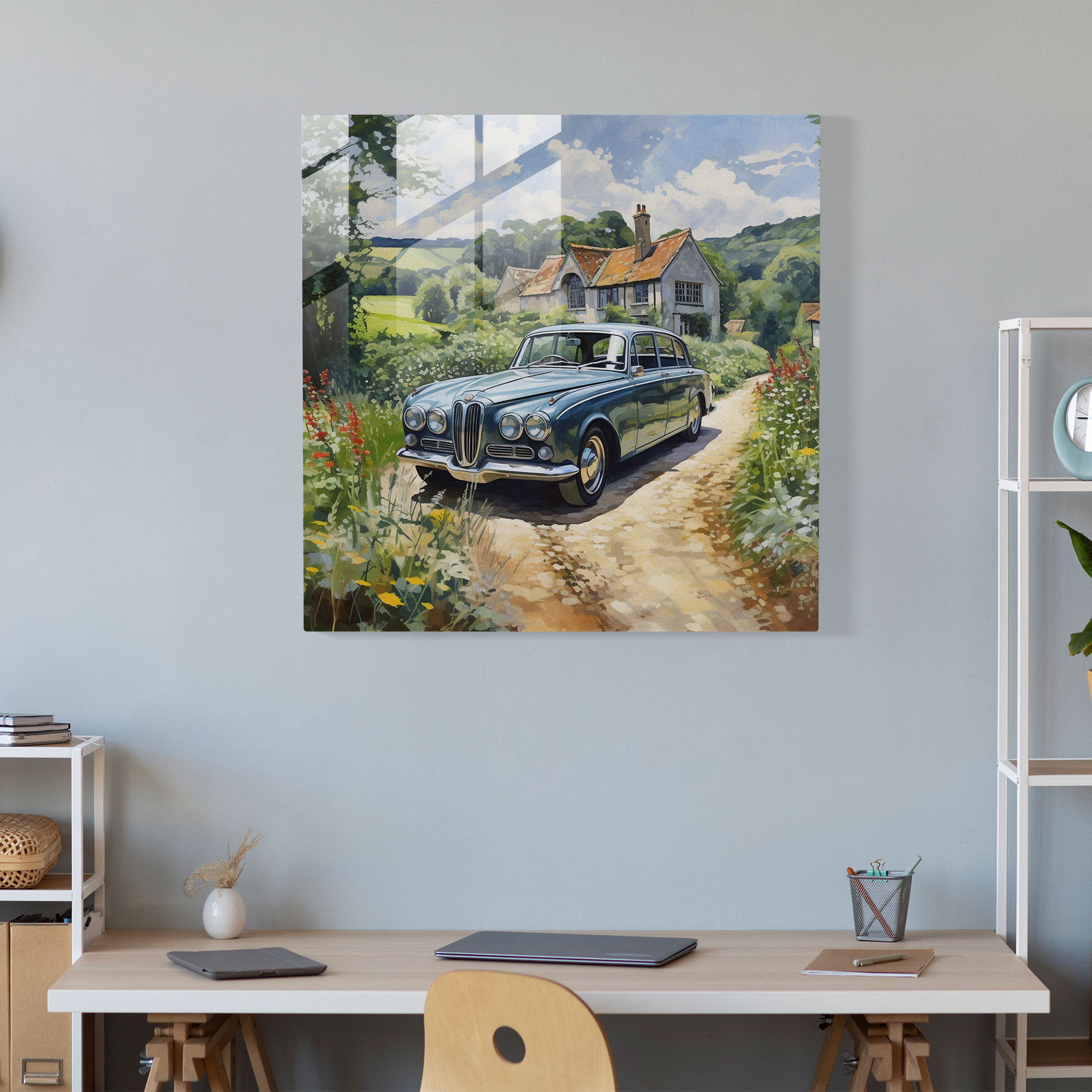 Bmw Impressionist Glass Print - Bmw, Road Trip, Countryside, Home Decoration