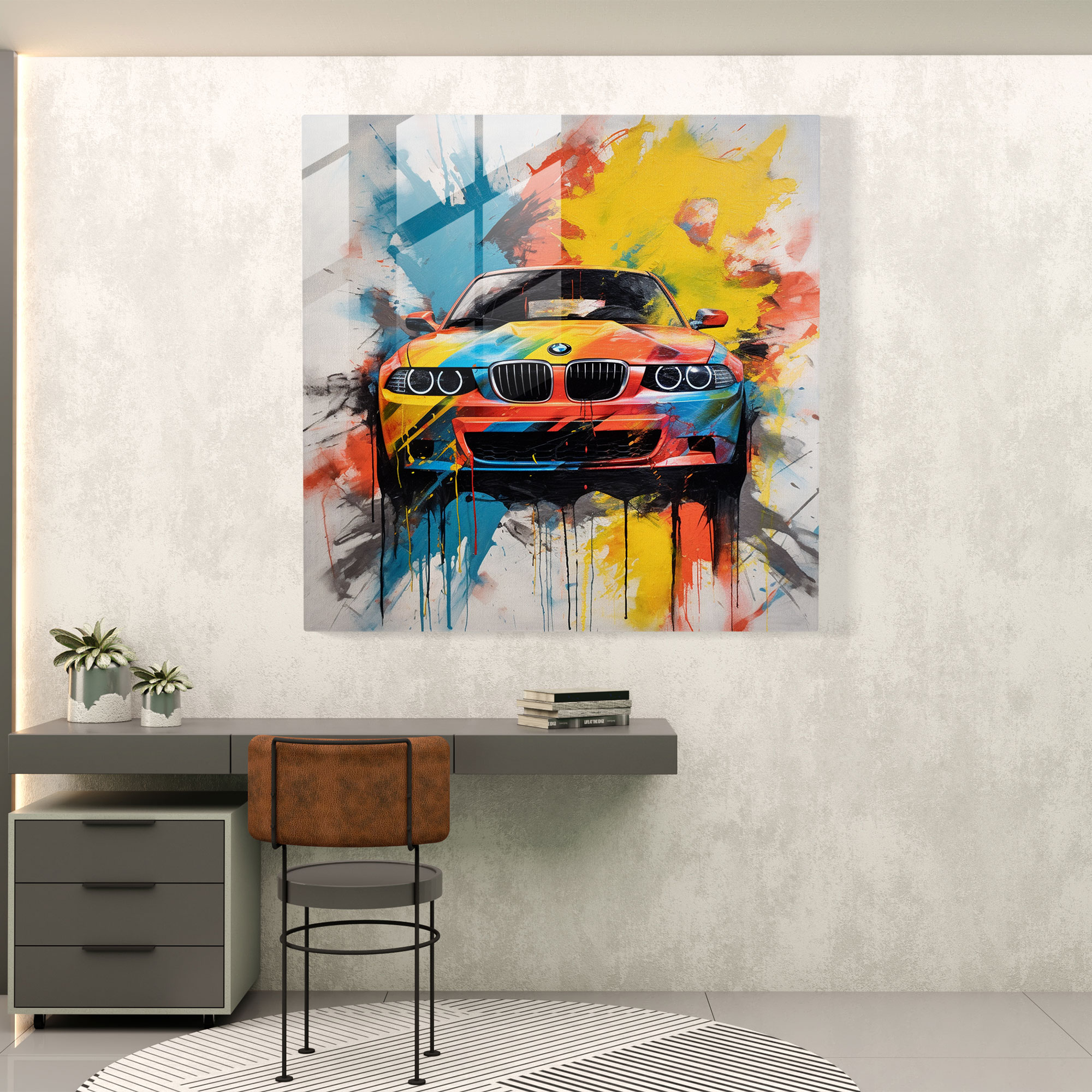 Bmw Logo Glass Print - Bmw, Home Decoration, Glass Wall Art, Bmw
