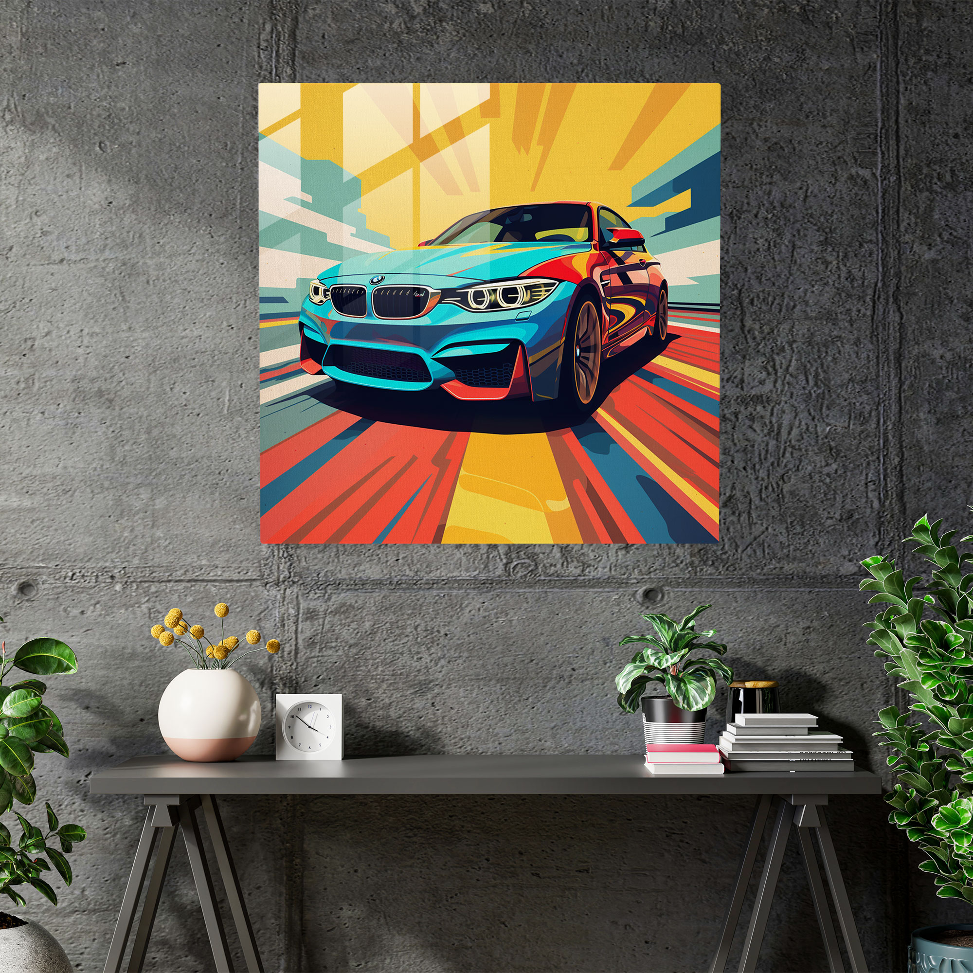 Bmw Pop Art M Logo Glass Print - Bmw, Bmw M Logo, Glass Print, Pop Art-Style Illustration