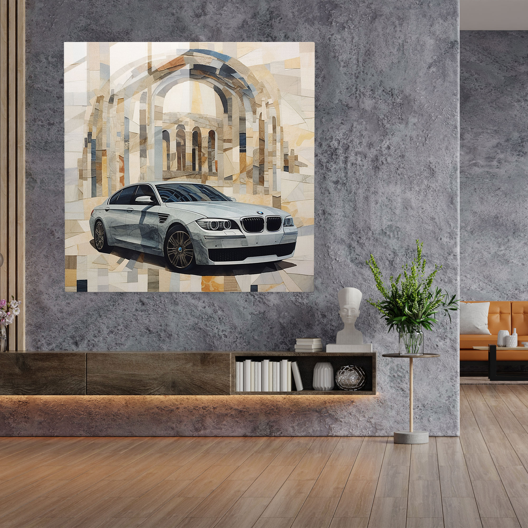 Bmw Architectural Fusion Glass Print - Bmw, Architecture, Sophistication, Glass Print