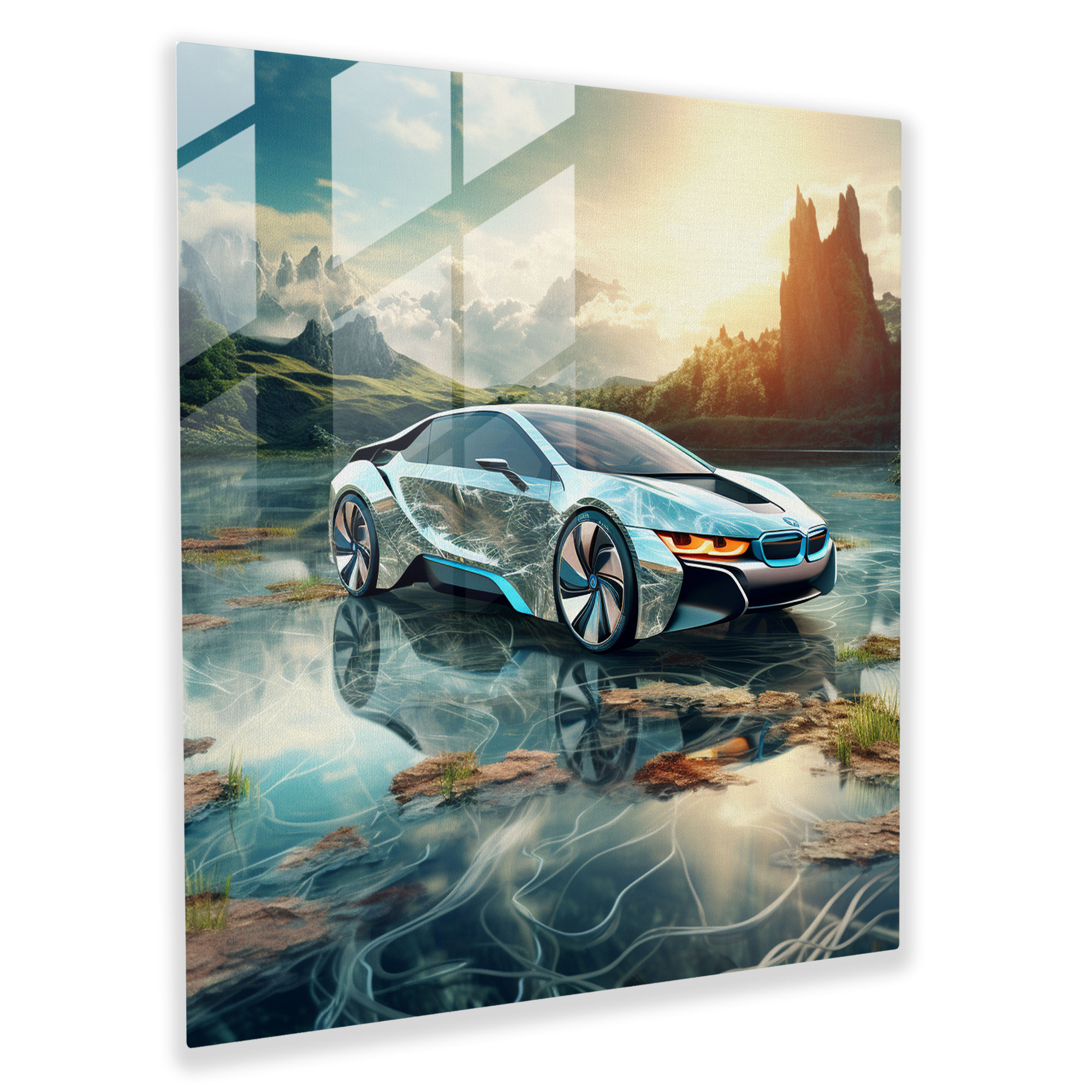 Bmw Serene Glass Print - Bmw, Sustainability, Modern Art, Wall Decoration
