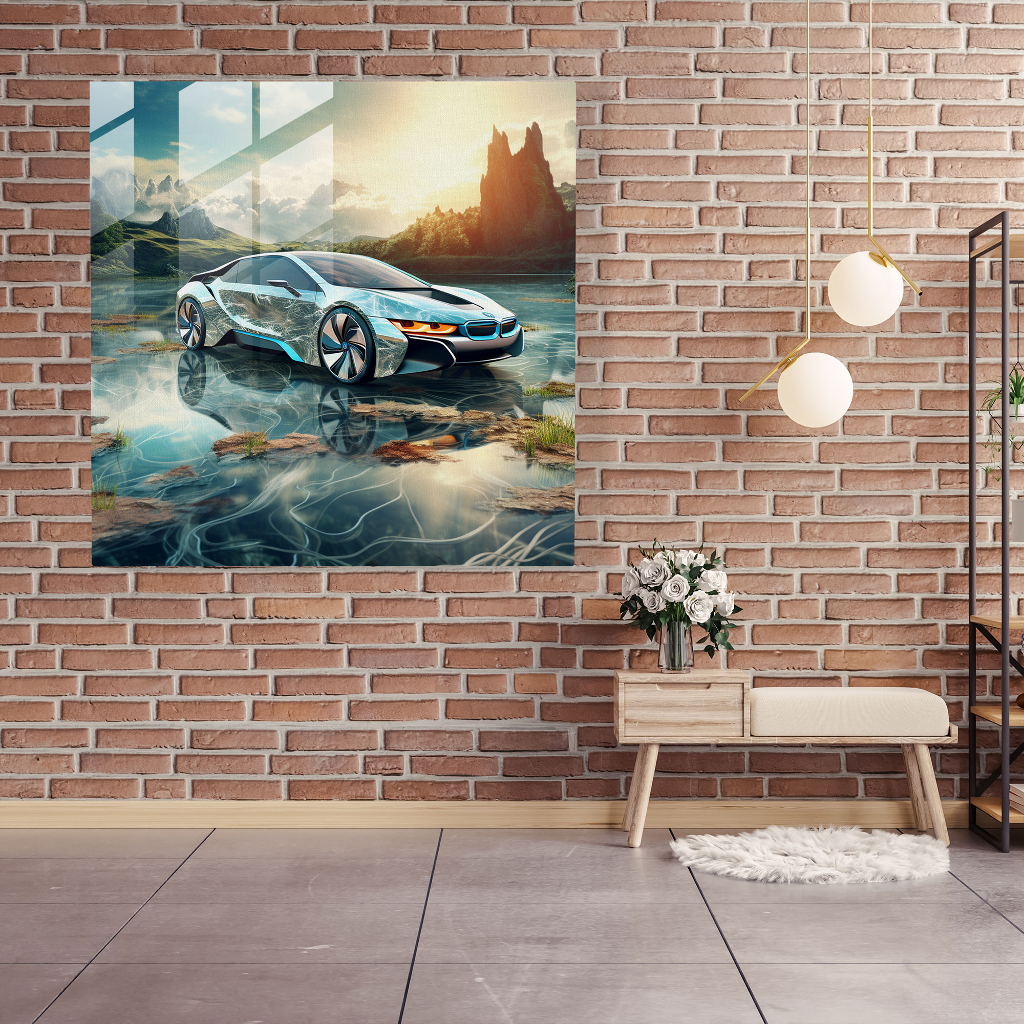 Bmw Serene Glass Print - Bmw, Sustainability, Modern Art, Wall Decoration