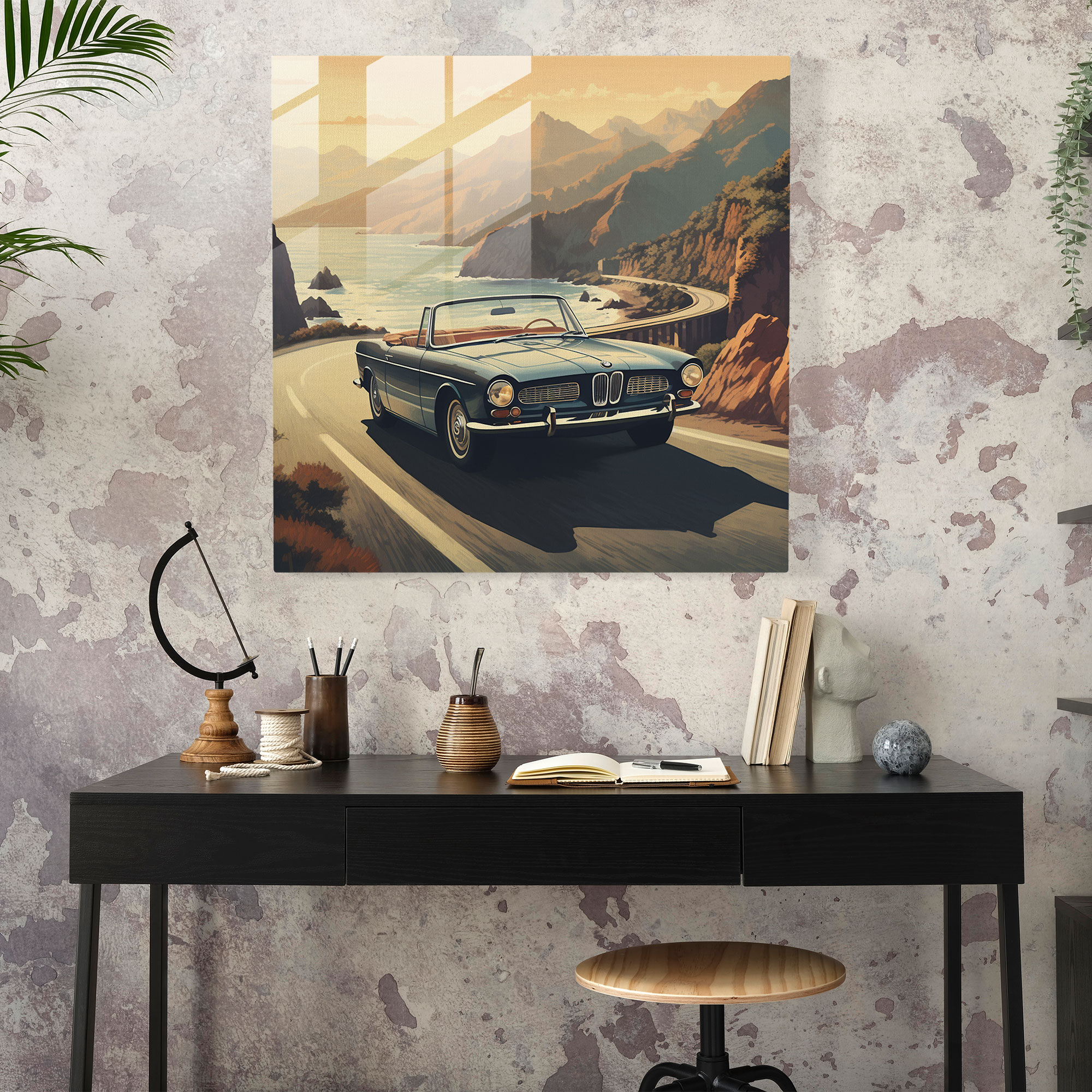 Vintage Bmw Glass Print - Bmw, Modern Art, Home Decoration, Wall Decoration