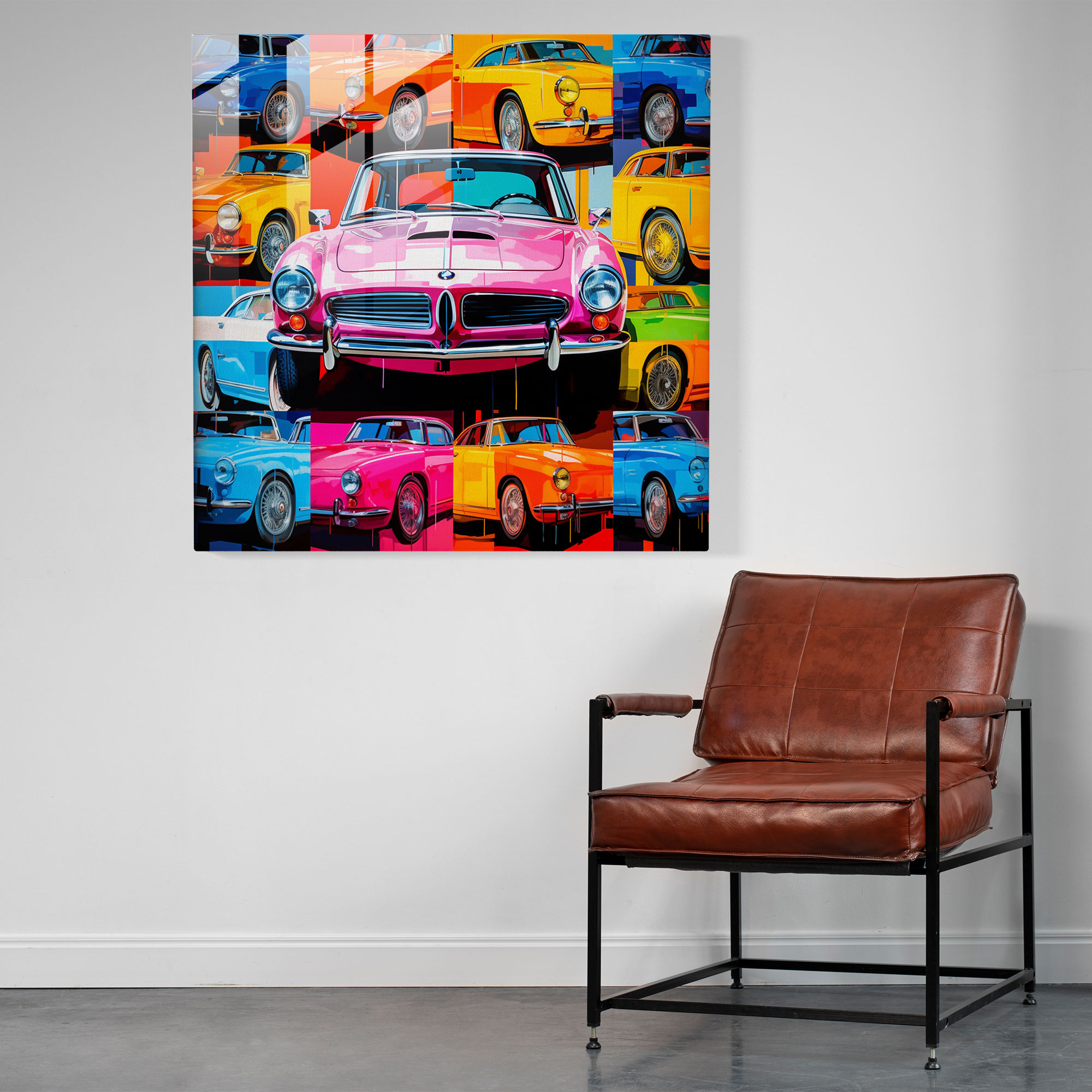 Pop Art Bmw Glass Print - Bmw, Playful Composition, Pop Art, Collage