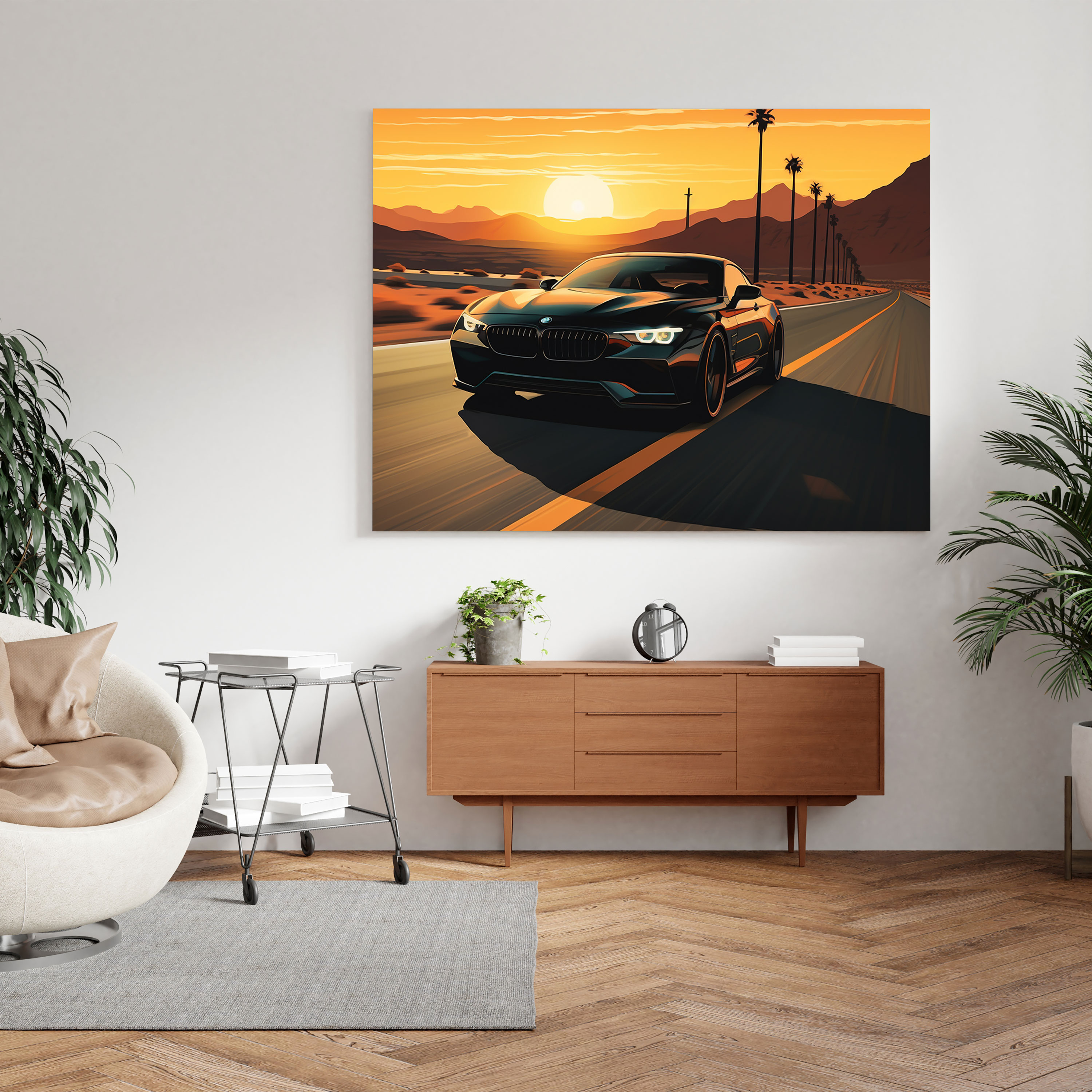 Bmw Canvas Print - Bmw, Wall Decoration, Highway, Sunset