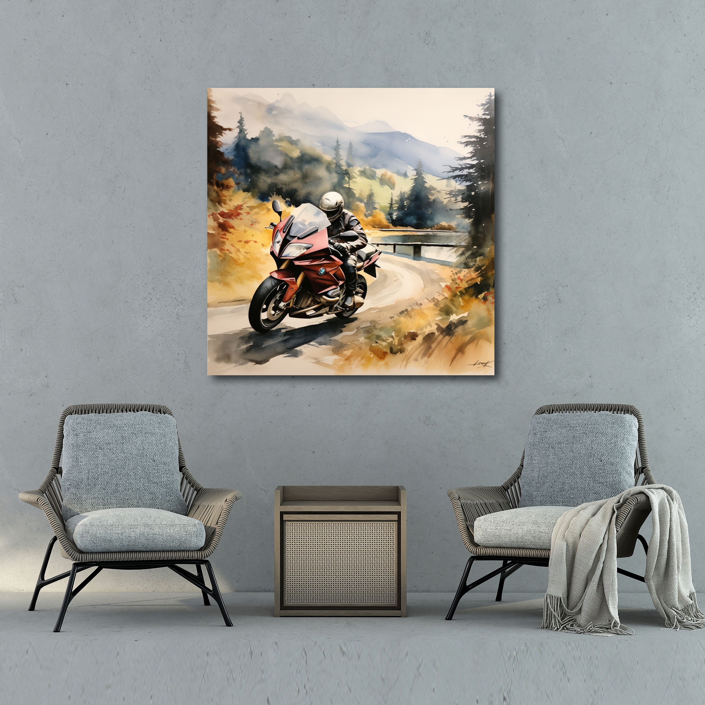 Bmw Motorcycle Watercolor Canvas Print - Bmw, Wall Decoration, Canvas Print, Sleek Bmw Motorcycle