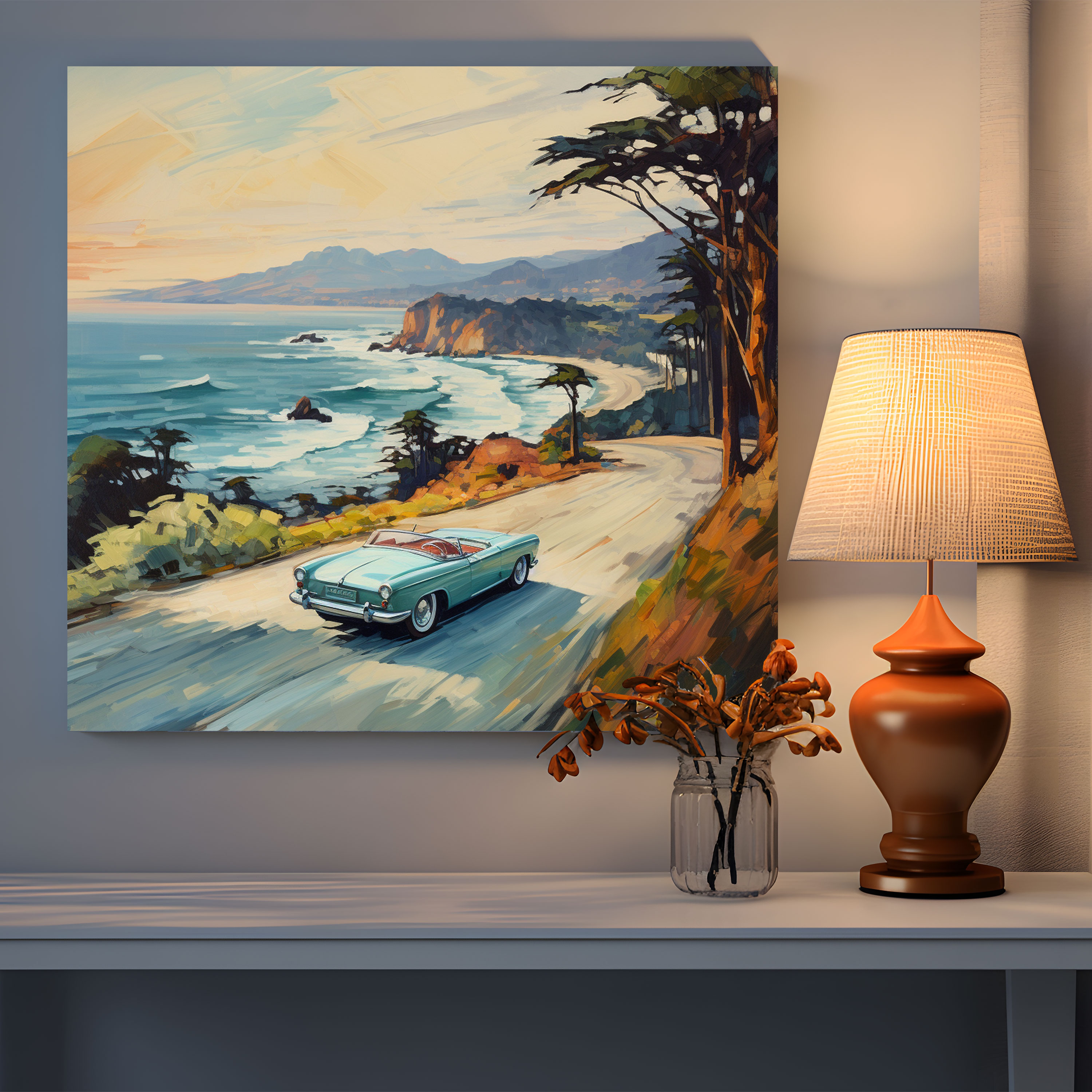 Bmw Convertible Coastal Road Canvas Print - Bmw, Bmw Convertible, Wall Art, Wall Decoration