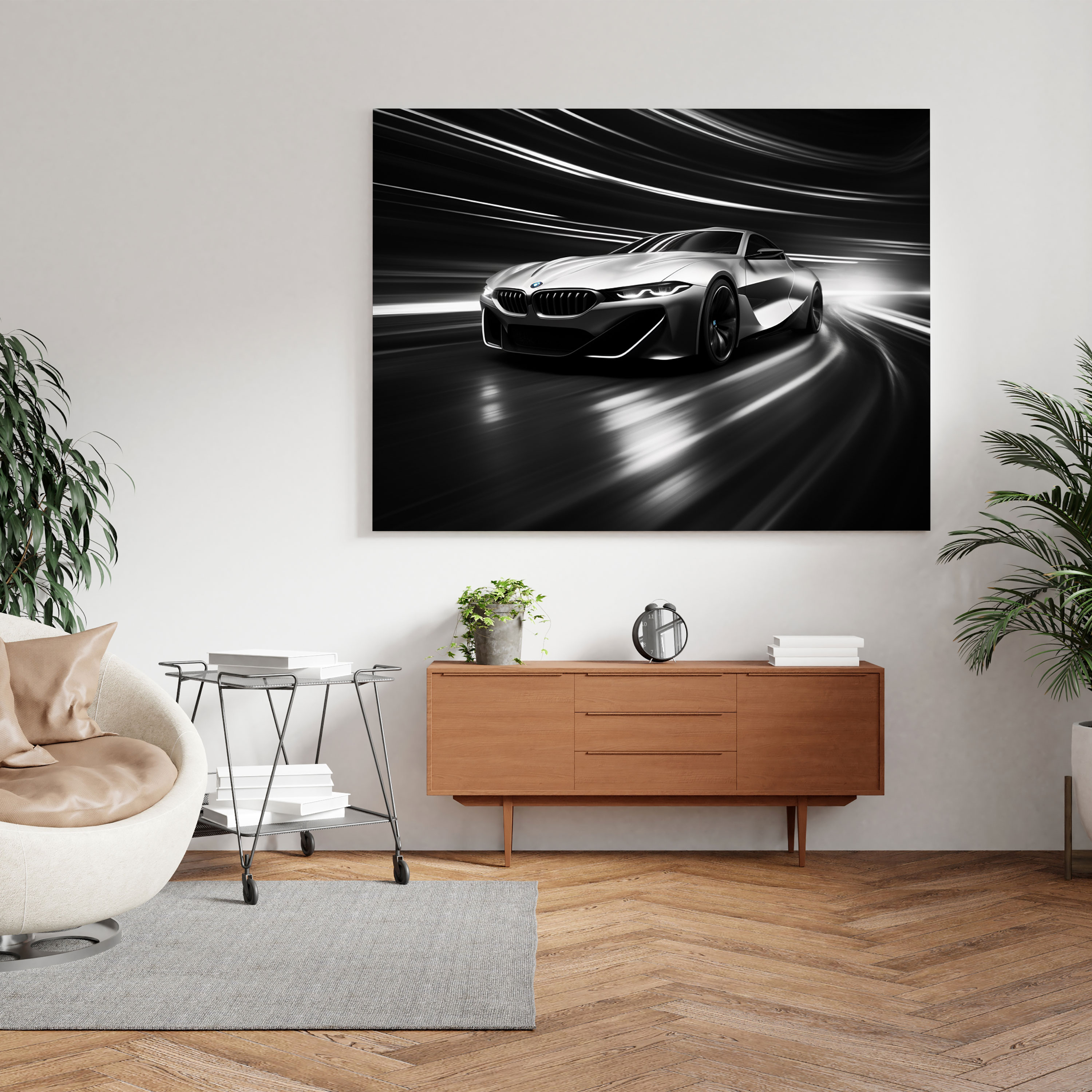 Sleek Bmw Canvas Print - Bmw, Canvas Print, Home Decoration, Black And White Photograph