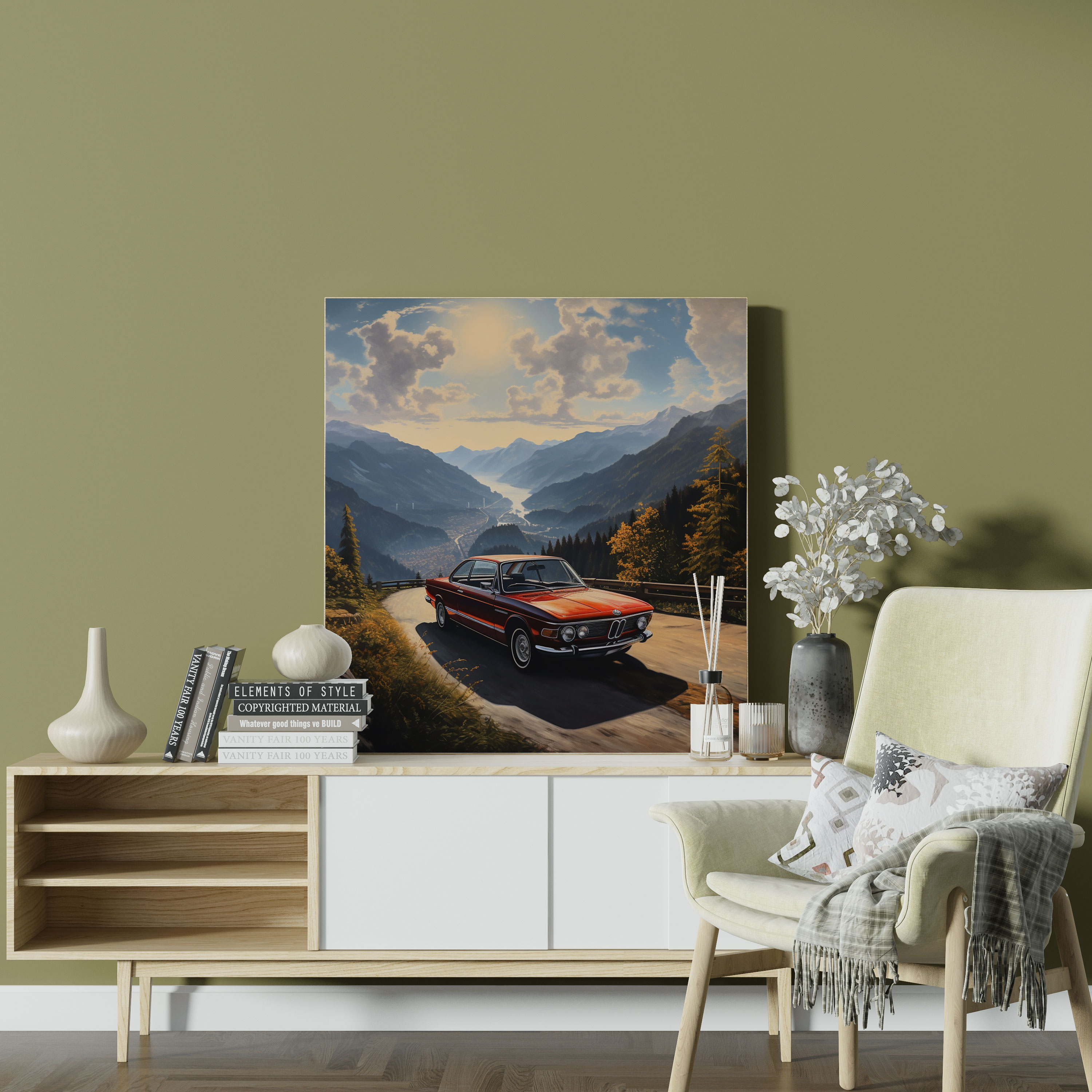 BMW Berglandschaft Leinwandbild - Auto Landschaft