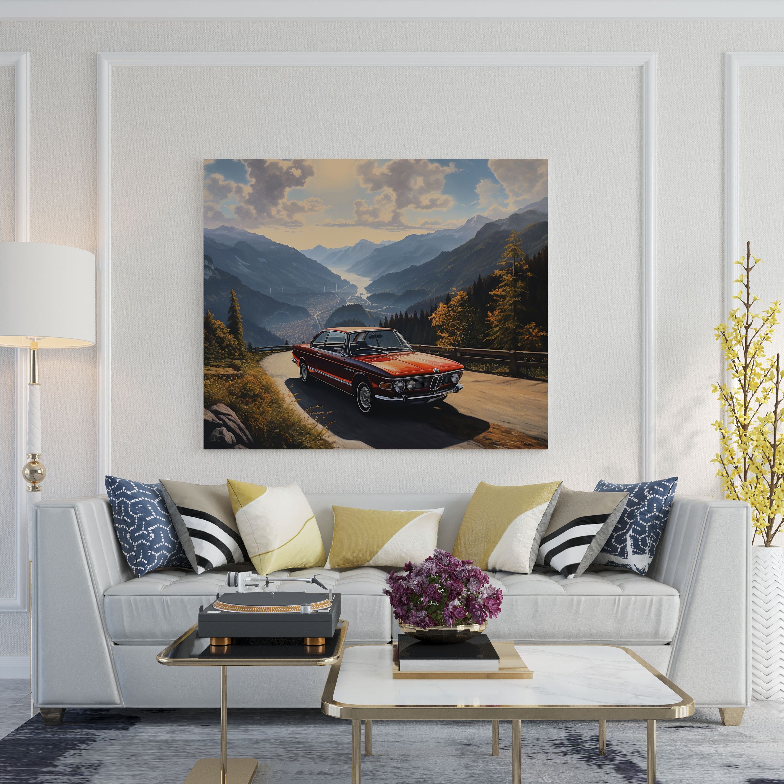 BMW Berglandschaft Leinwandbild - Auto Landschaft