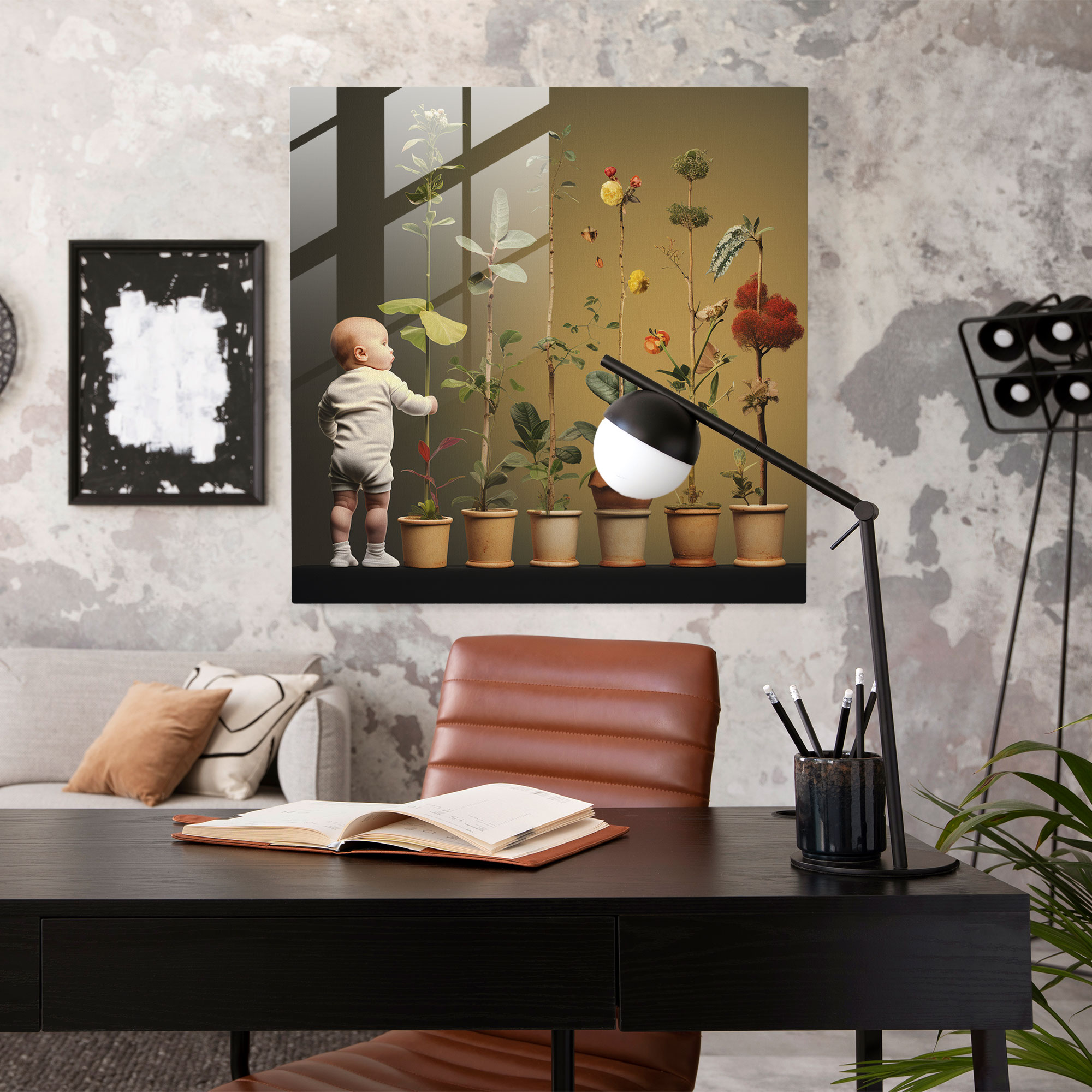 Geboren Glasbild Collage Druck - Geboren Digitale Collage Wachstum des Babys Moderne Kunst