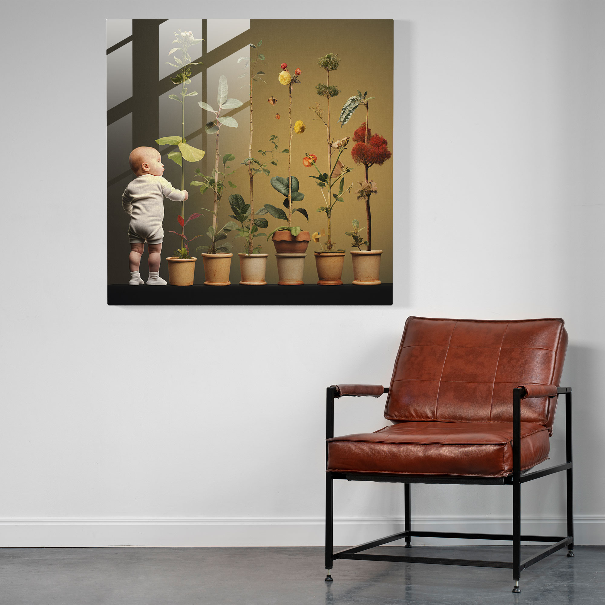 Geboren Glasbild Collage Druck - Geboren Digitale Collage Wachstum des Babys Moderne Kunst