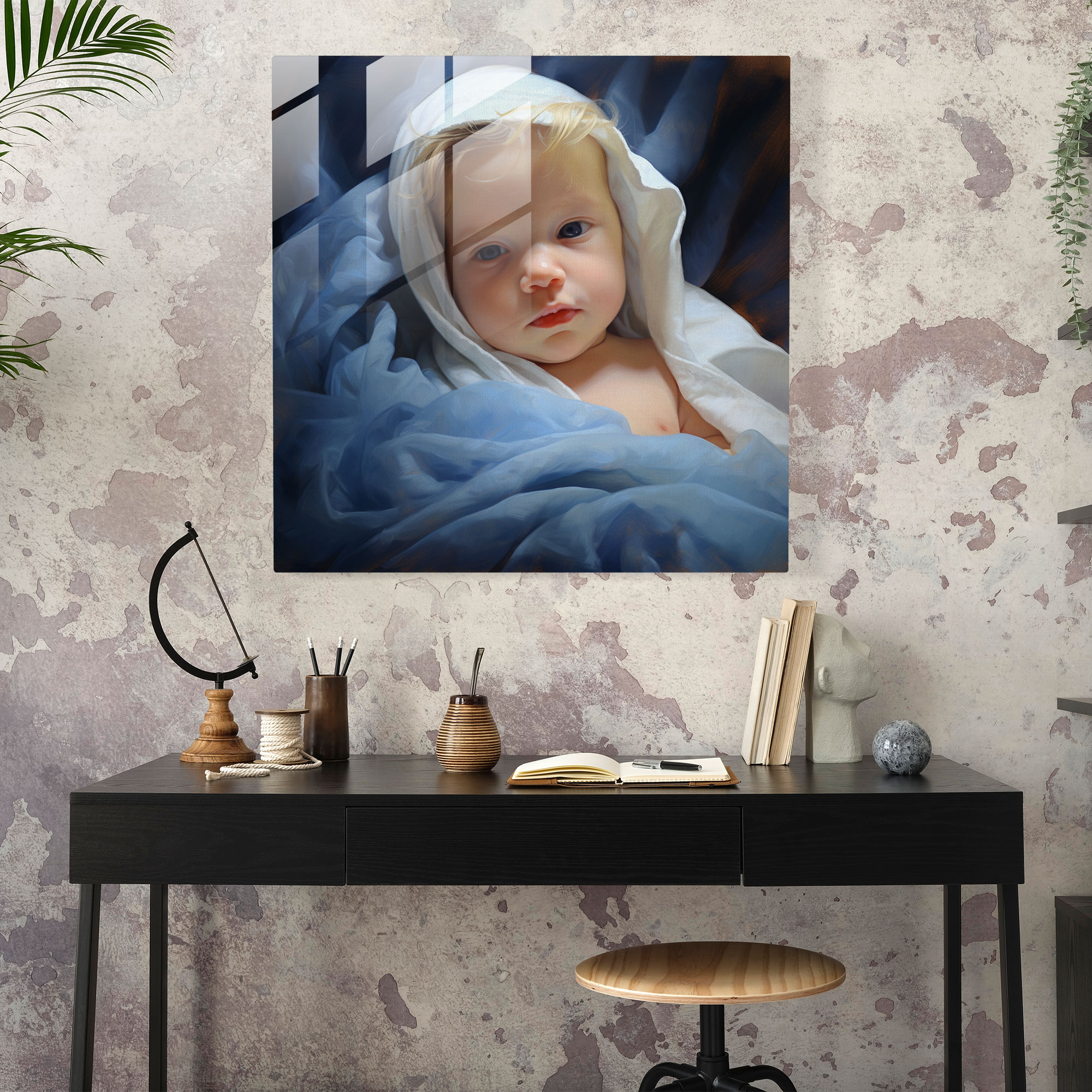 Born Oil Painting Glass Print - Born, Tranquility, Glass Art, Born Oil Painting Glass Print