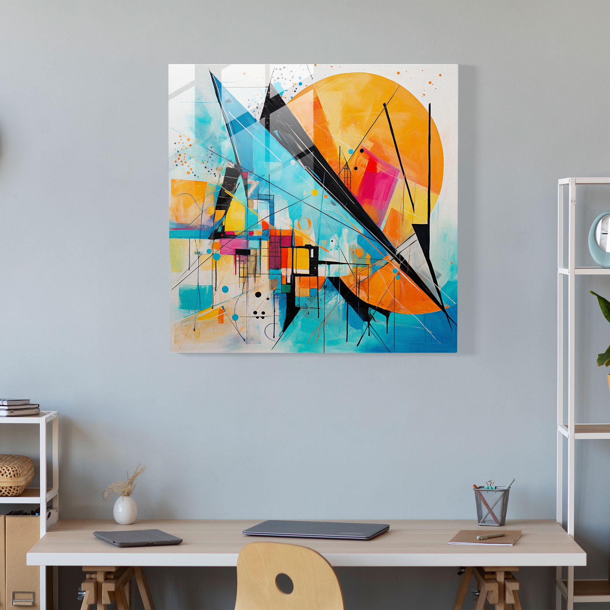 Born To Evolve: Glasbild - Lebendige Pinselstriche Geometrische Formen