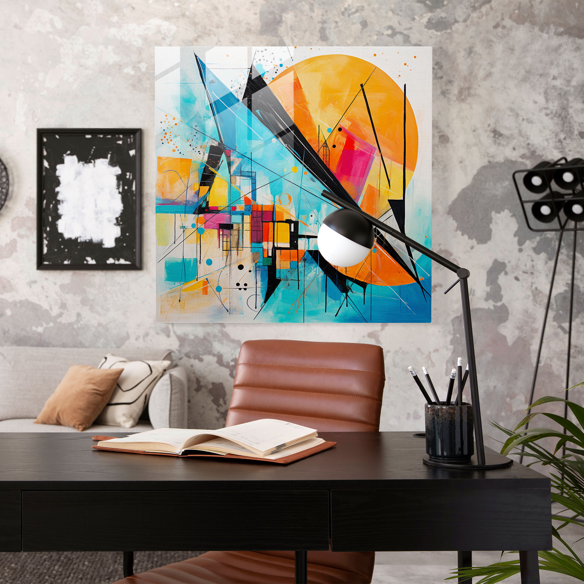 Born To Evolve: Glasbild - Lebendige Pinselstriche Geometrische Formen