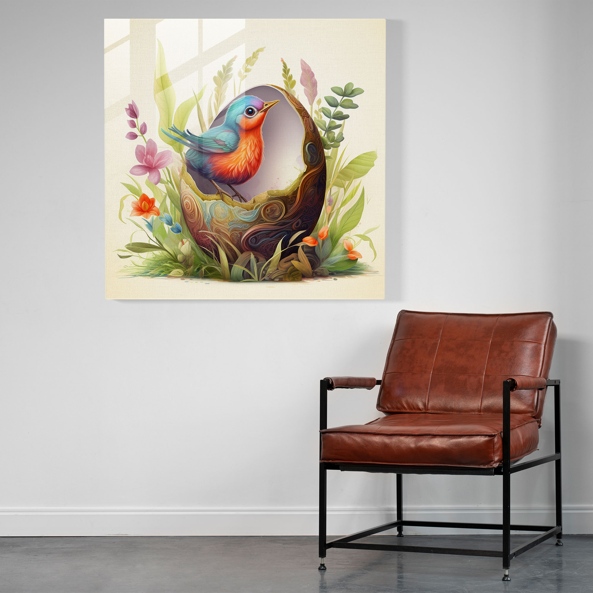 Born To Soar: Whimsical Glass Print - Born, Baby Bird, Whimsical Illustration, Colorful Egg