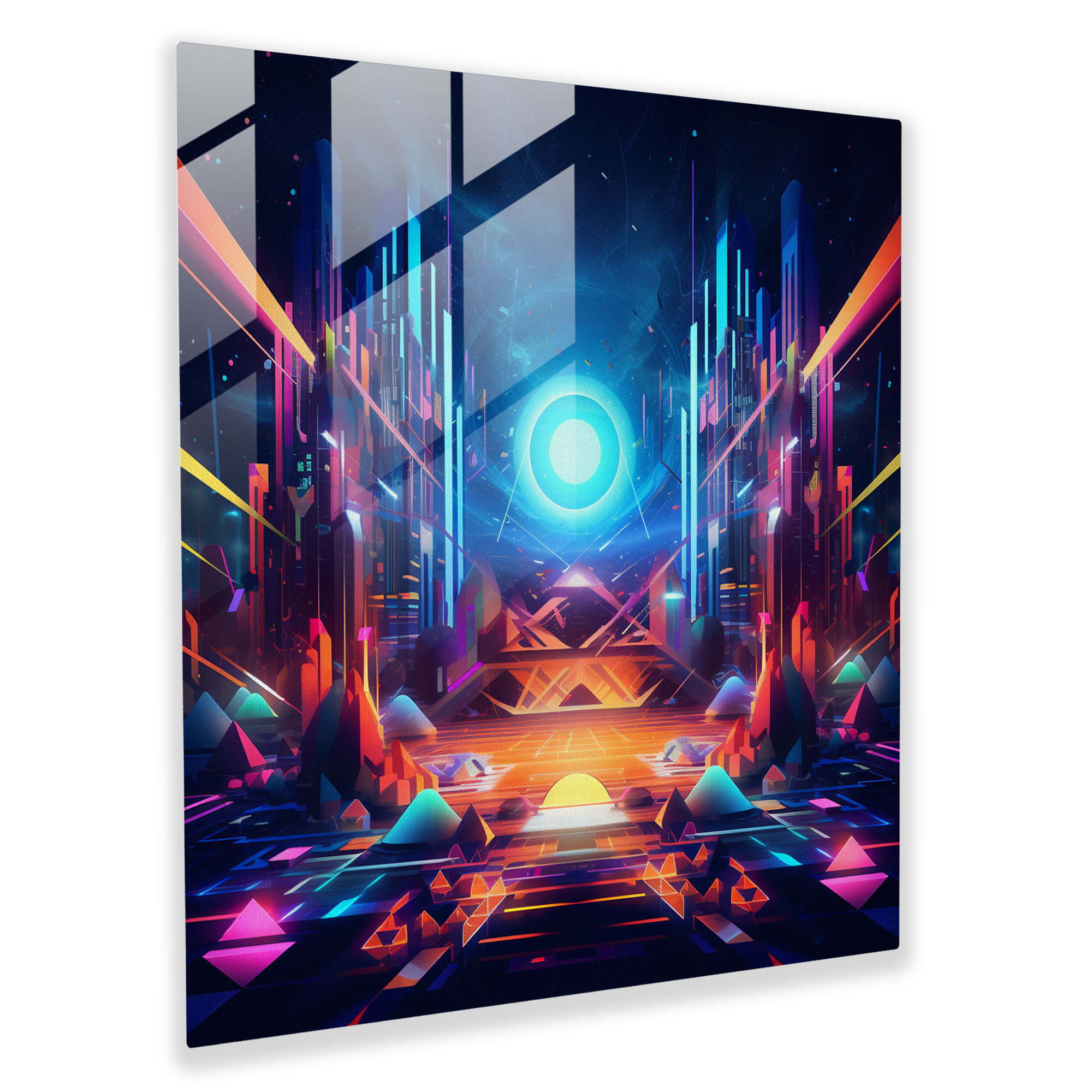 Neon Era Born Glass Print - Born, Modern Art, Futuristic Digital Artwork, New Era