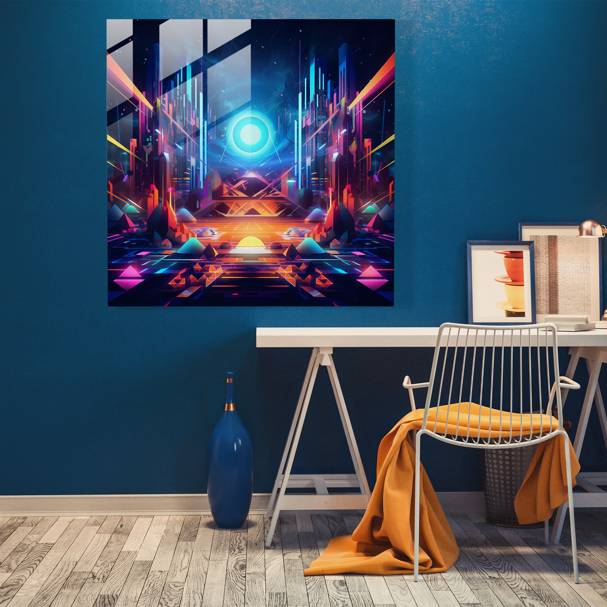 Neon Era Born Glass Print - Born, Modern Art, Futuristic Digital Artwork, New Era