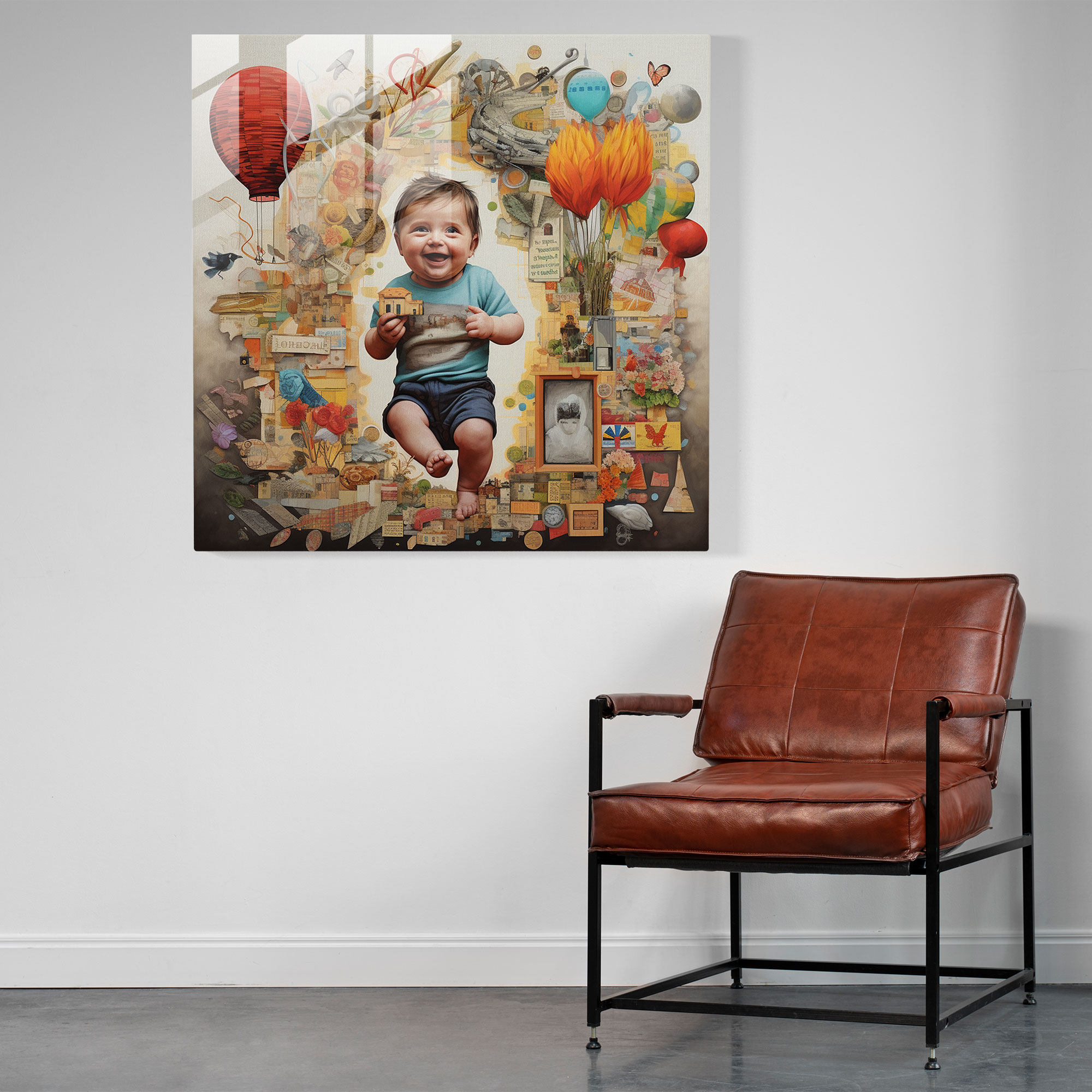 Born Memories Glass Print - Born, Home Decoration, Glass Wall Art, Collage Artwork