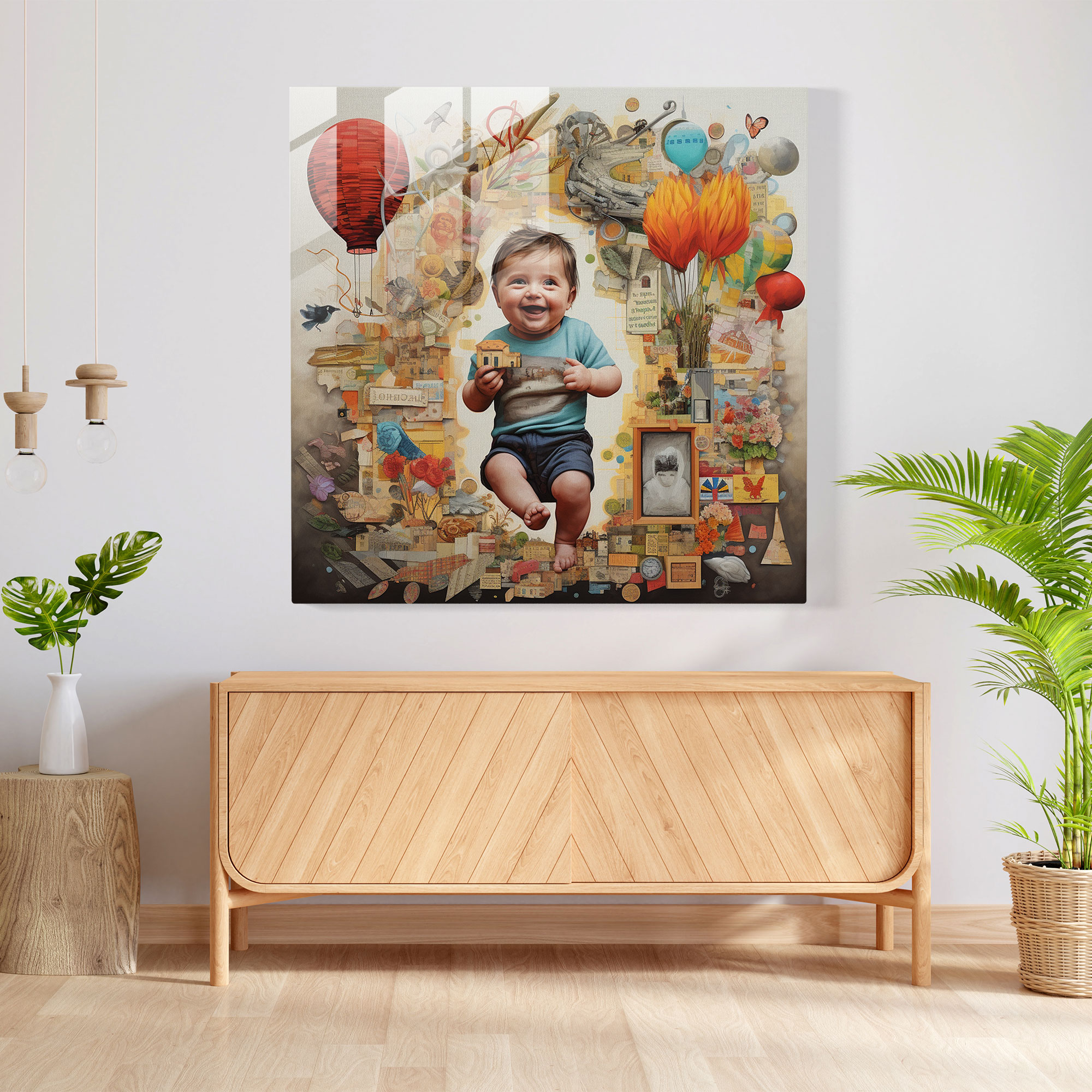 Born Memories Glass Print - Born, Home Decoration, Glass Wall Art, Collage Artwork