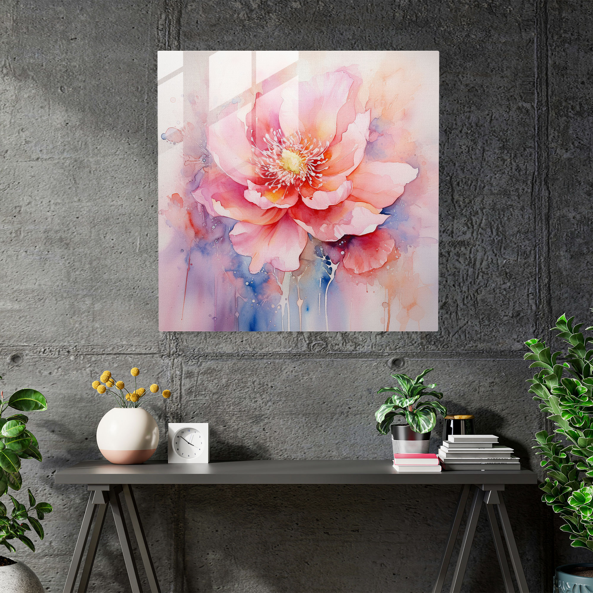 Blooming Beauty - Watercolor Glass Print - Born, Glass Art, Wall Decoration, Blossoming Flower