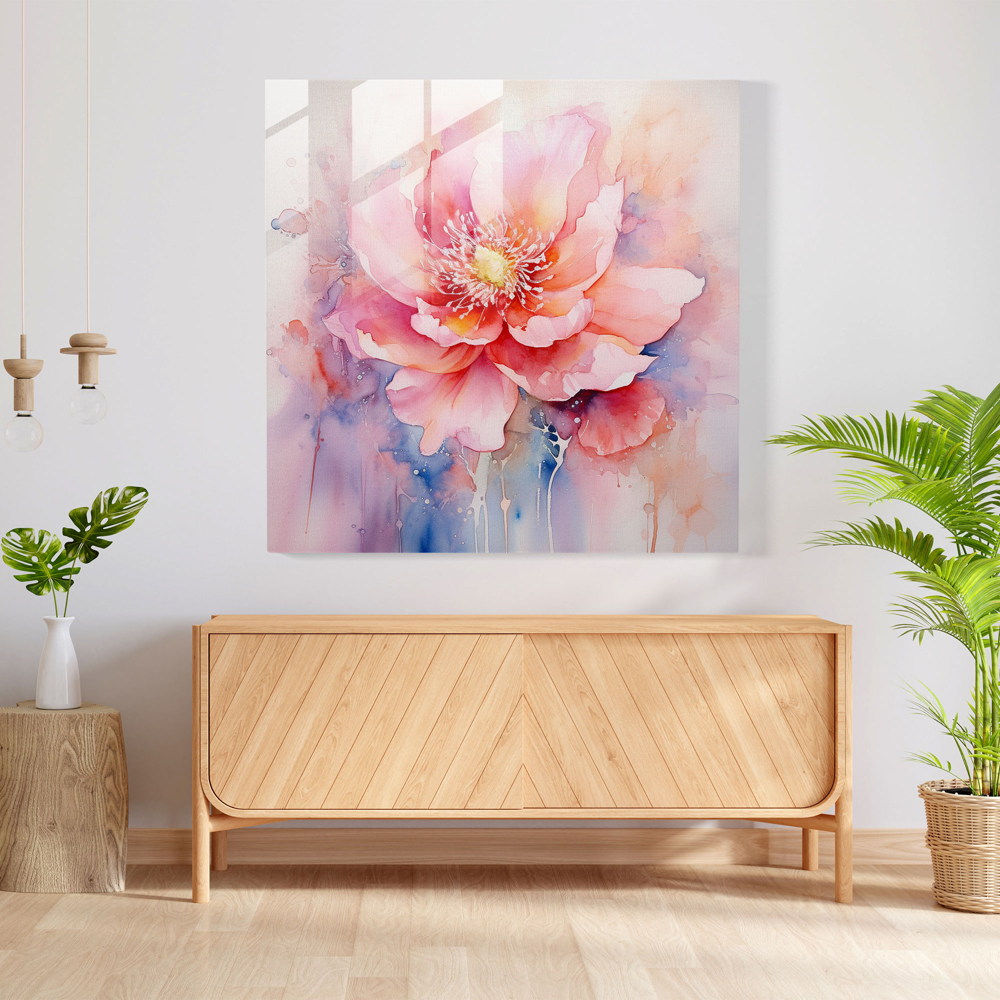 Blooming Beauty - Watercolor Glass Print - Born, Glass Art, Wall Decoration, Blossoming Flower