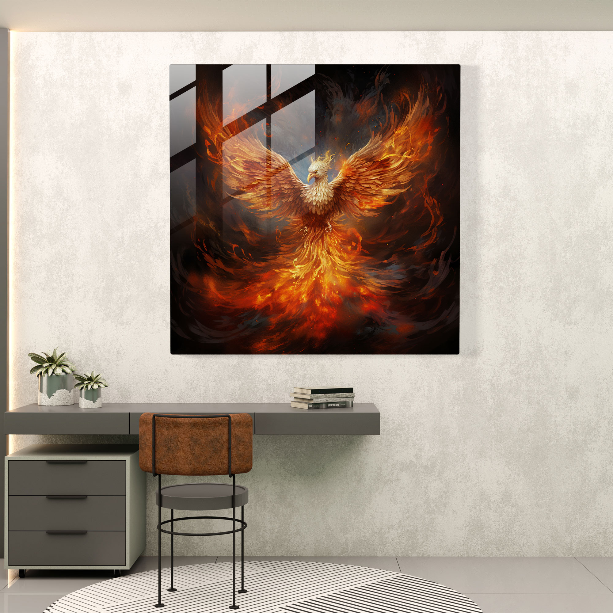 Phoenix Aufstieg - Glasbild Digital Painting - Geboren Glas Art Wohnkultur