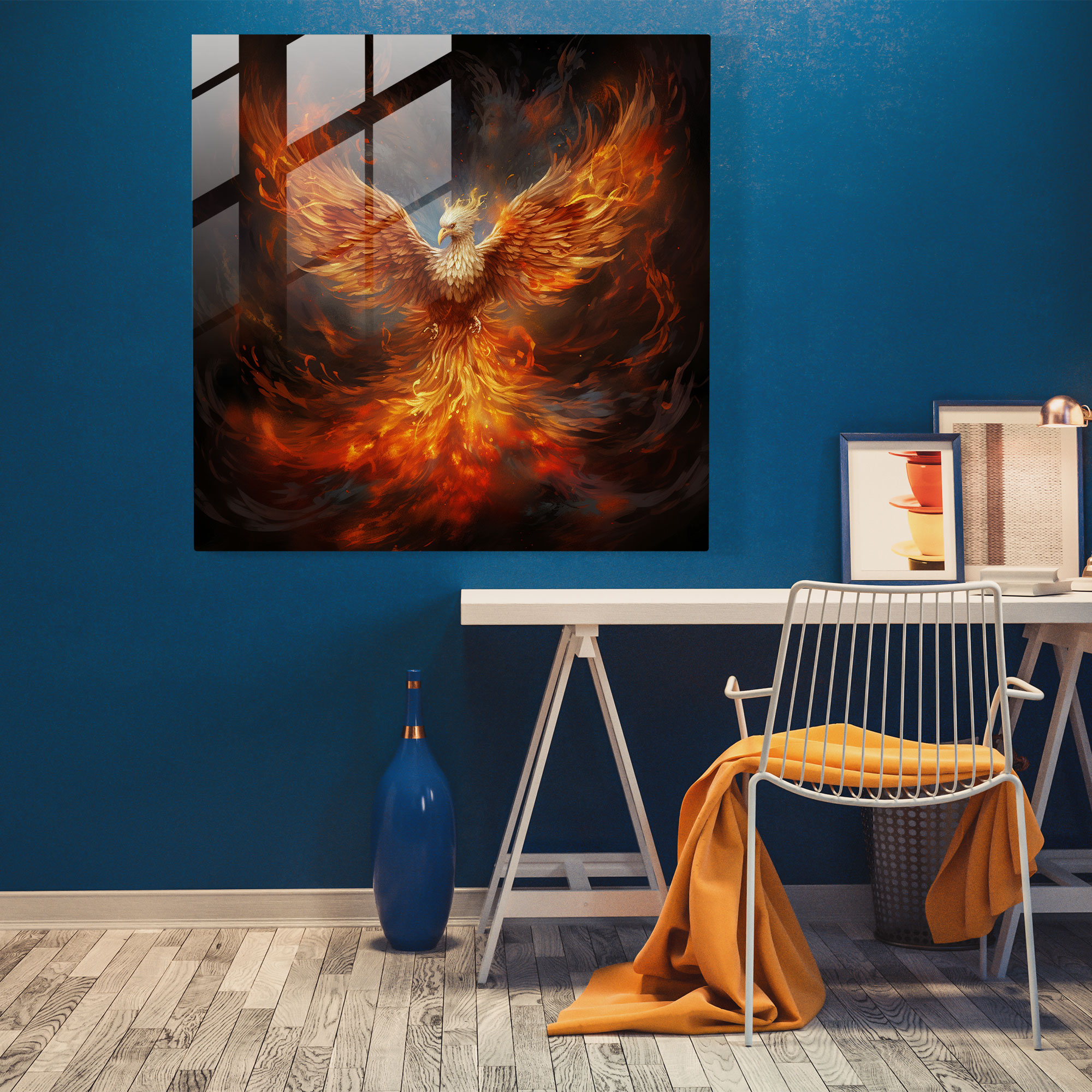 Phoenix Aufstieg - Glasbild Digital Painting - Geboren Glas Art Wohnkultur