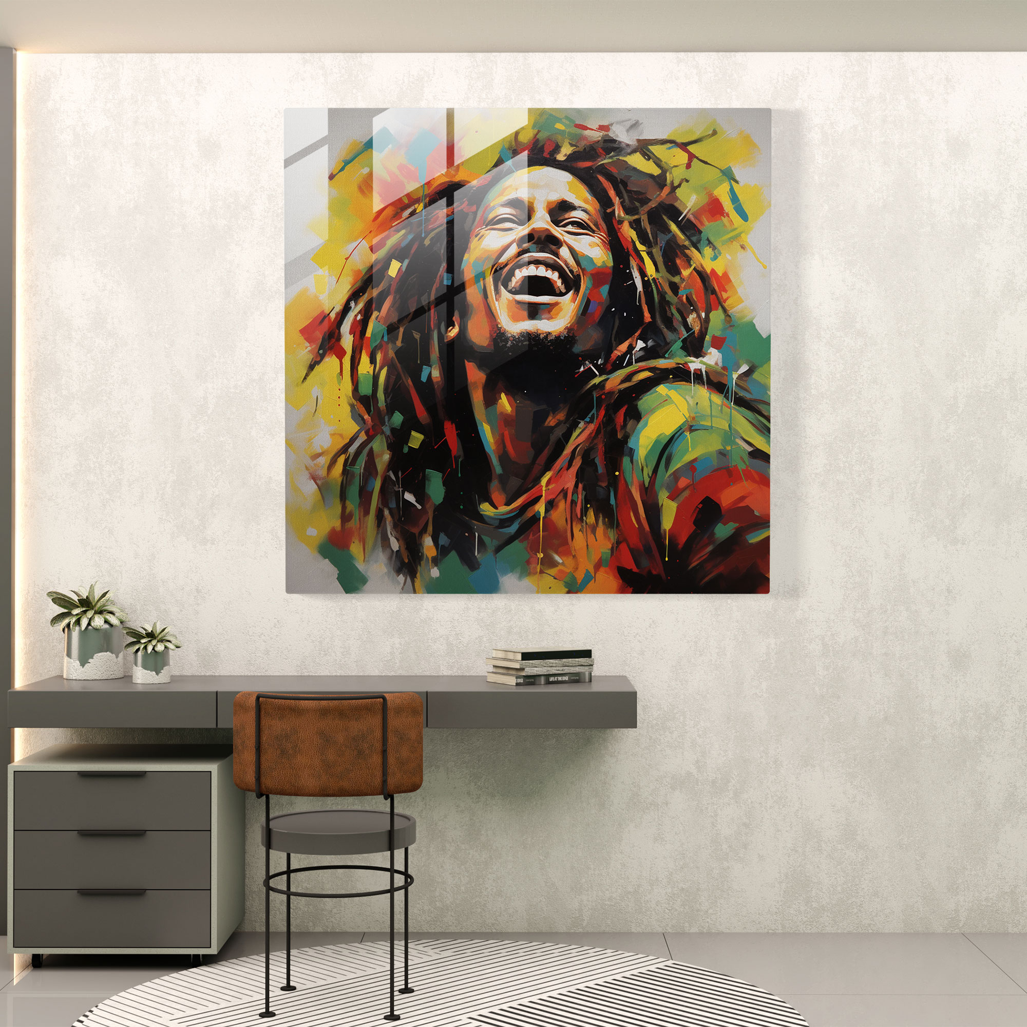 Glasbild Bob Marley - Modernes abstraktes Wandkunstwerk - Wanddekoration Glasbild Kunst
