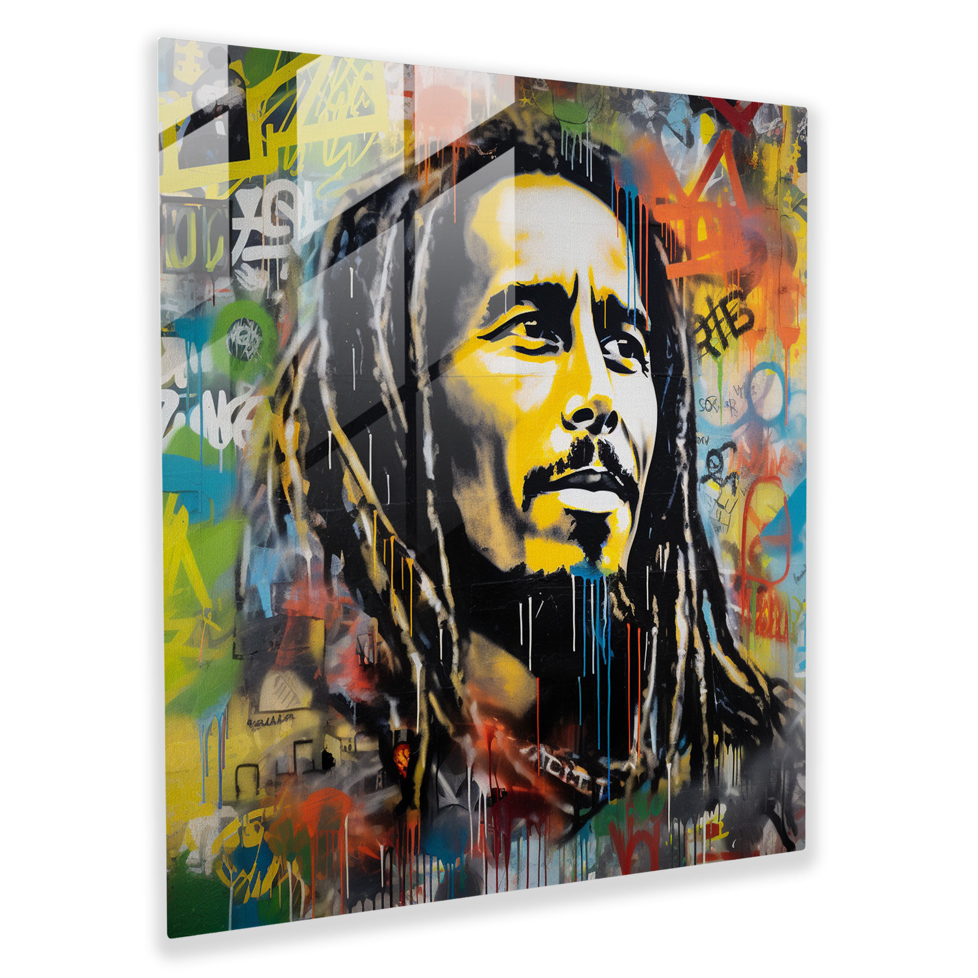 Bob Marley Glasbild - Graffiti Straßenkunst - Bob Marley Graffiti-Stil Wanddekoration