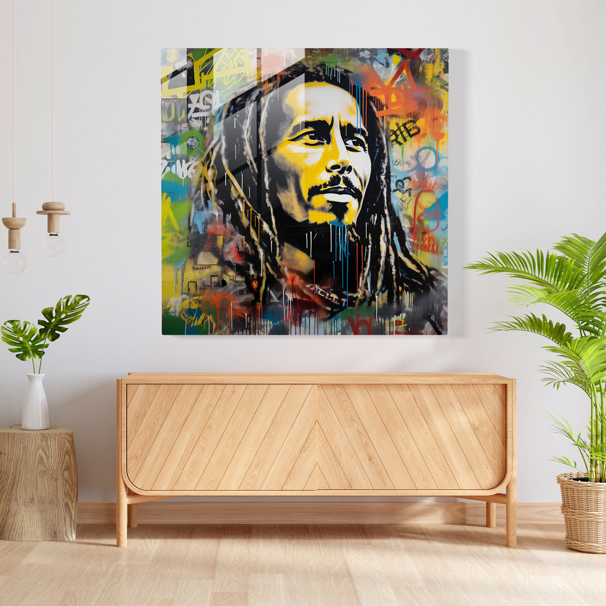 Bob Marley Glasbild - Graffiti Straßenkunst - Bob Marley Graffiti-Stil Wanddekoration