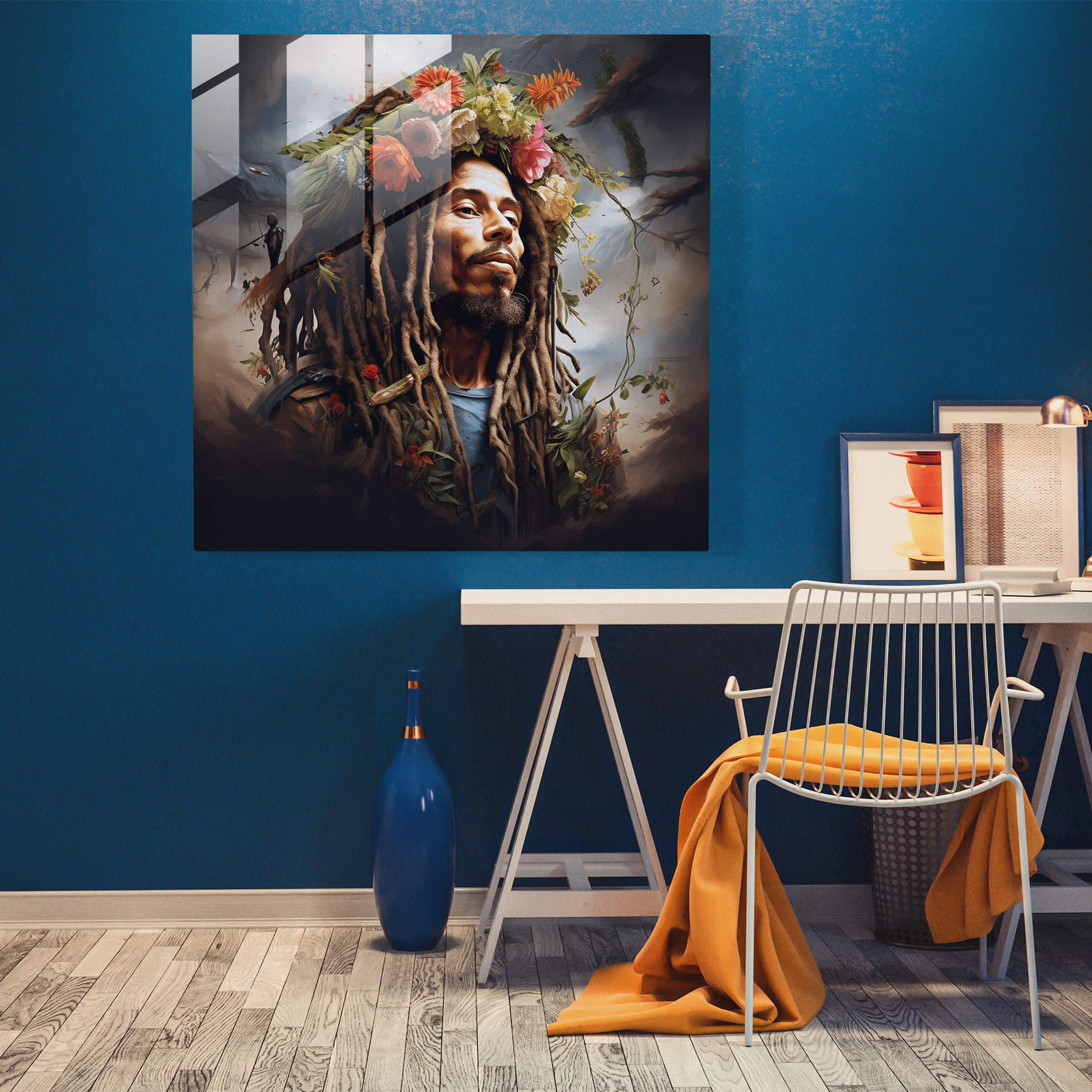 Bob Marley Glass Print - Surrealistic Digital Art - Bob Marley, Surrealistic Digital Painting, Modern Art, Bob Marley