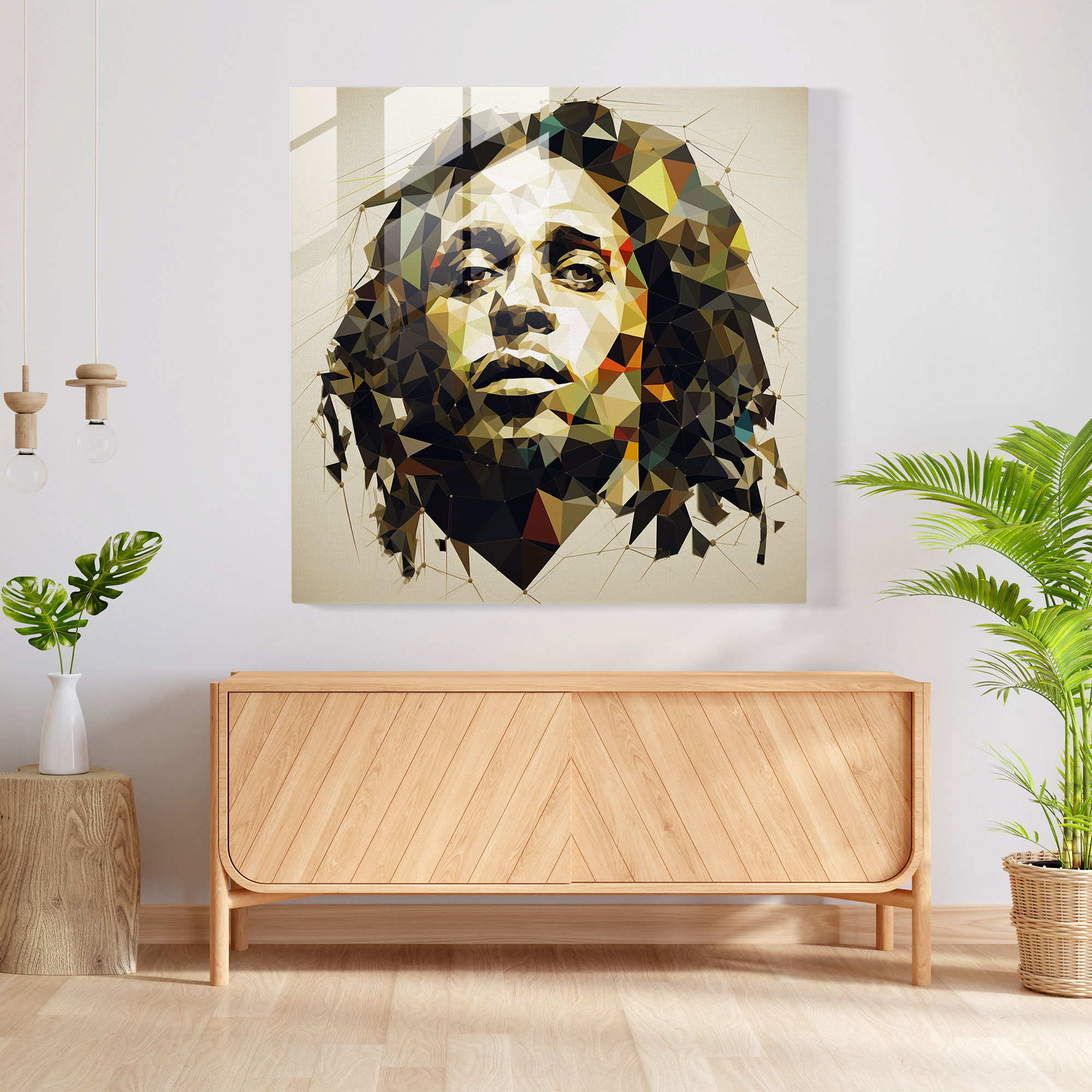 Bob Marley Glass Print - Geometric Art Composition - Bob Marley, Wall Decoration, Modern Art, Intricate Shapes