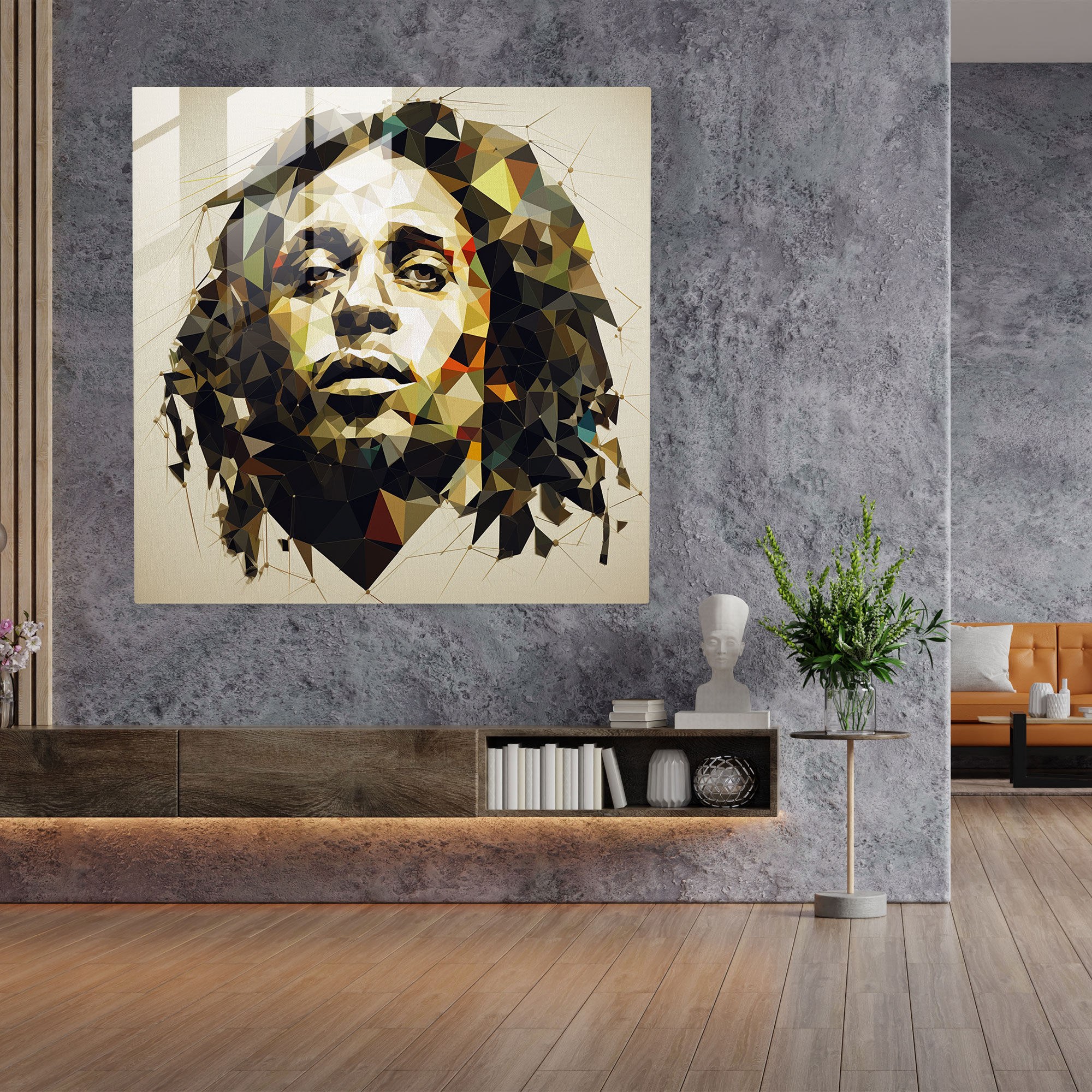 Bob Marley Glass Print - Geometric Art Composition - Bob Marley, Wall Decoration, Modern Art, Intricate Shapes