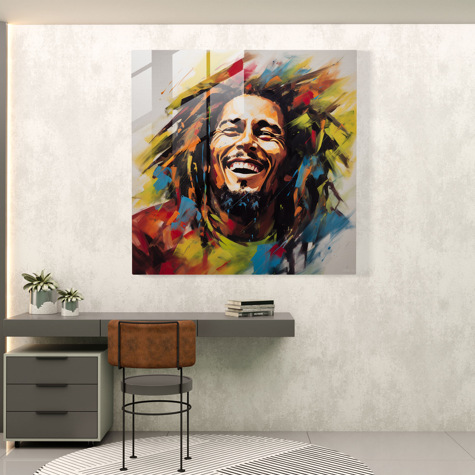 Bob Marley Glasbild - Abstrakte Expressionistische Kunst - Bob Marley Dekoration für Zuhause Wanddekoration