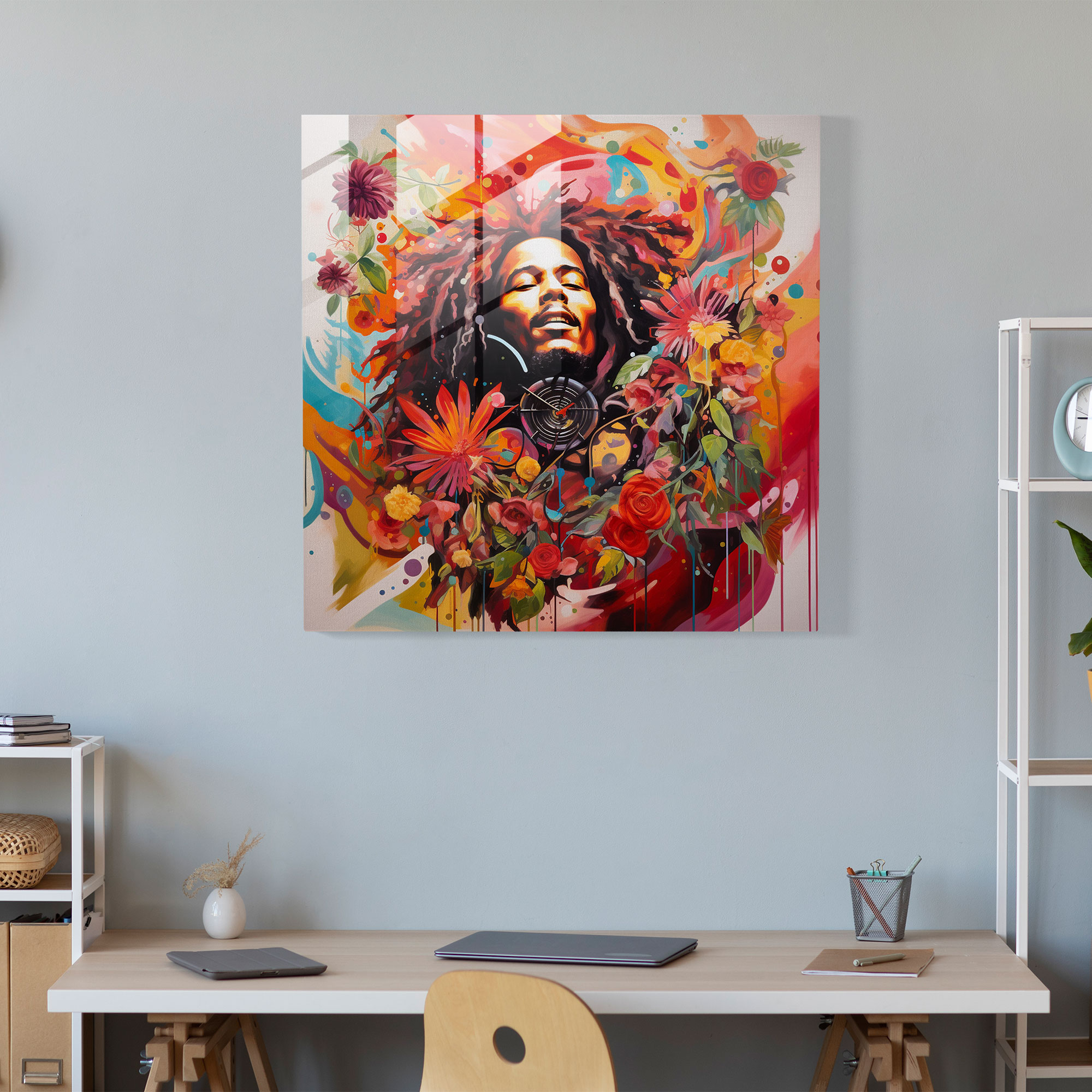 Bob Marley Cam Tablo - Bob Marley Cam Duvar Sanatı Cam Sanatı Reggae Esintileri
