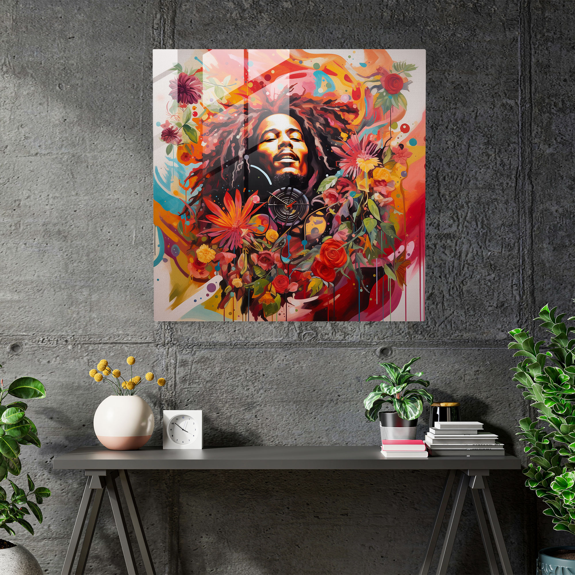 Bob Marley Cam Tablo - Bob Marley Cam Duvar Sanatı Cam Sanatı Reggae Esintileri