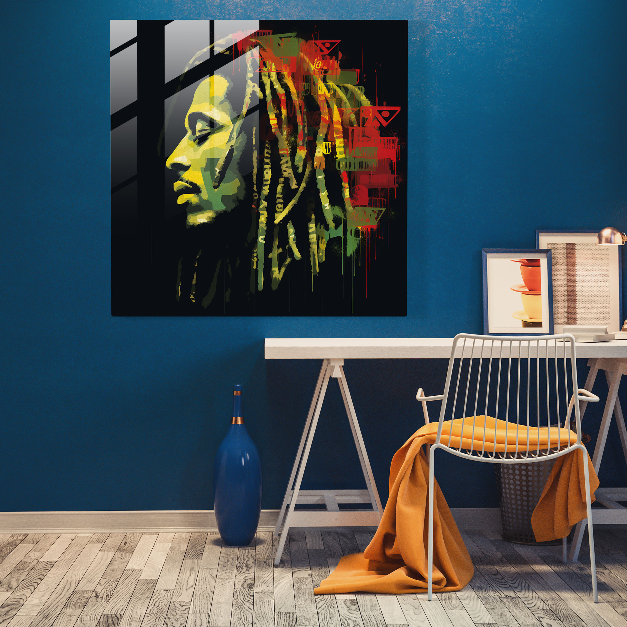 Bob Marley Cam Tablo - Bob Marley Graffiti Tarzı Sanat Eseri Lirik Deha